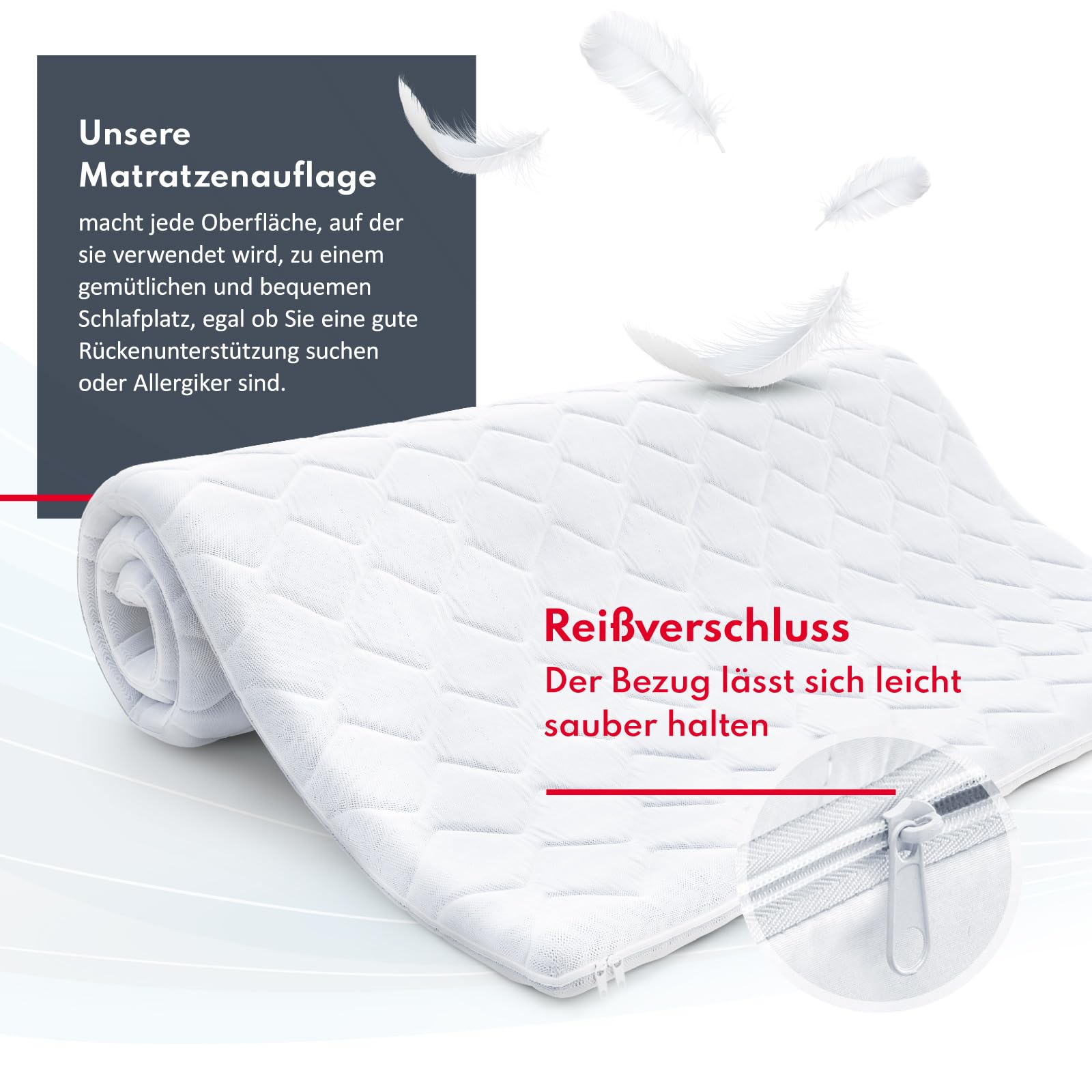 FDM Visco Max Topper 200 x 200 cm, hardheid H1, hoogte ca. 8 cm, thermoplastisch schuim, geschikt voor mensen met een allergie, Öko-Tex gecertificeerd, wit