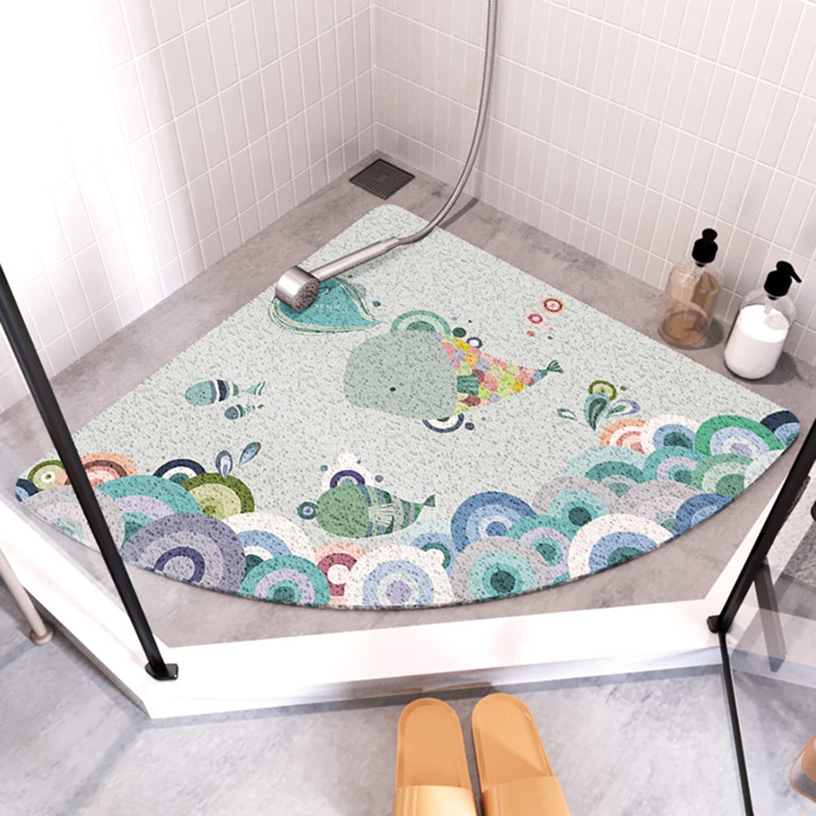 Loofah Shower Mats for Inside Shower, Corner Shower Mat Non Slip Anti Mould, Quick Dry Bath Mats with Drain, Bath Mat Non Slip for Round Shower and Square Shower,C,65x65cm