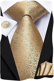 Mens Tie Set Solid Paisley Silk Striped Necktie for Men with Cufflinks Tie and Pocket Square