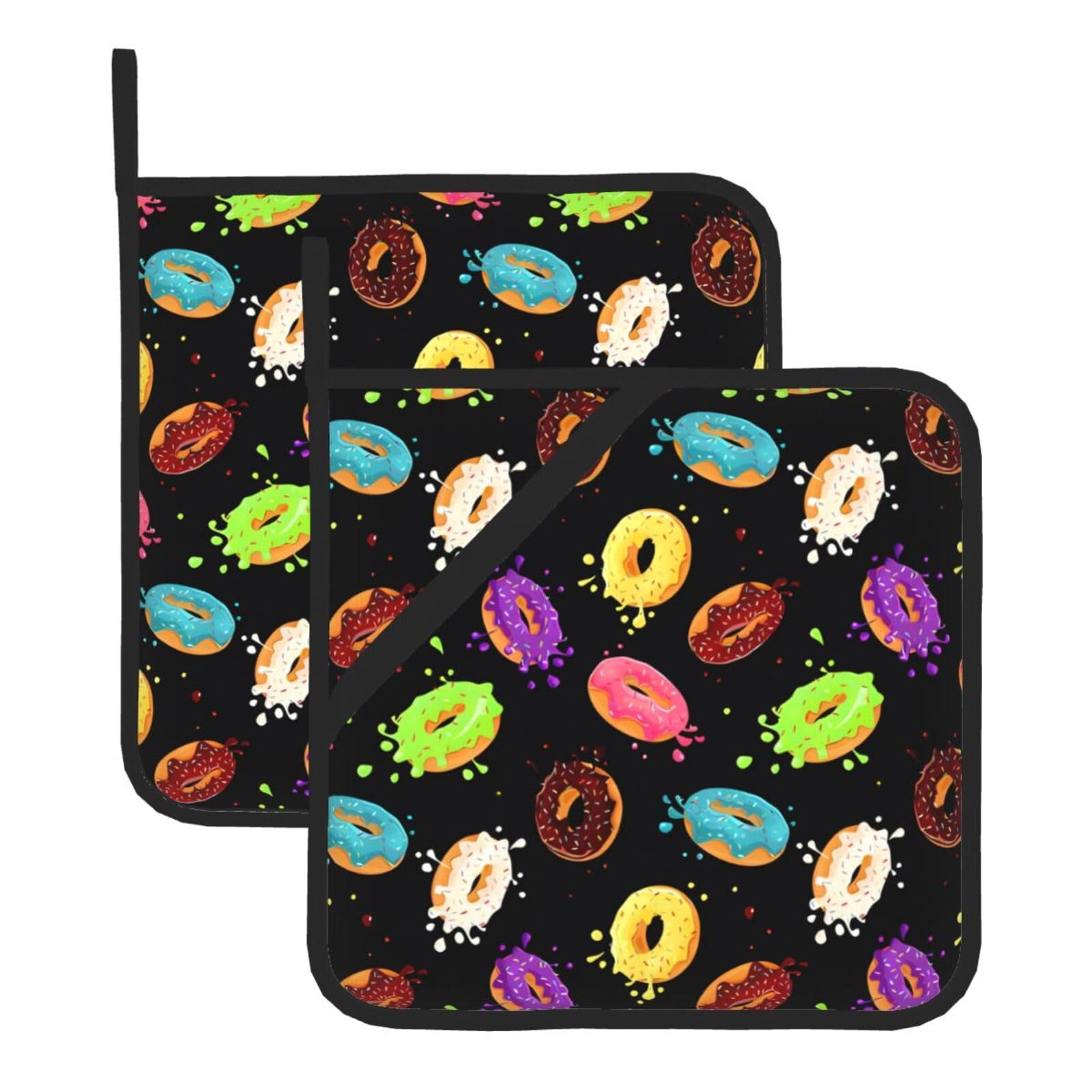 HJFCZH Donut Prints Square Hot Pads for Kitchen Counter - Waterproof Pot Holders, Durable Heat Resistant Throw Layers for Serving, Oven & BBQ - 2 Pack