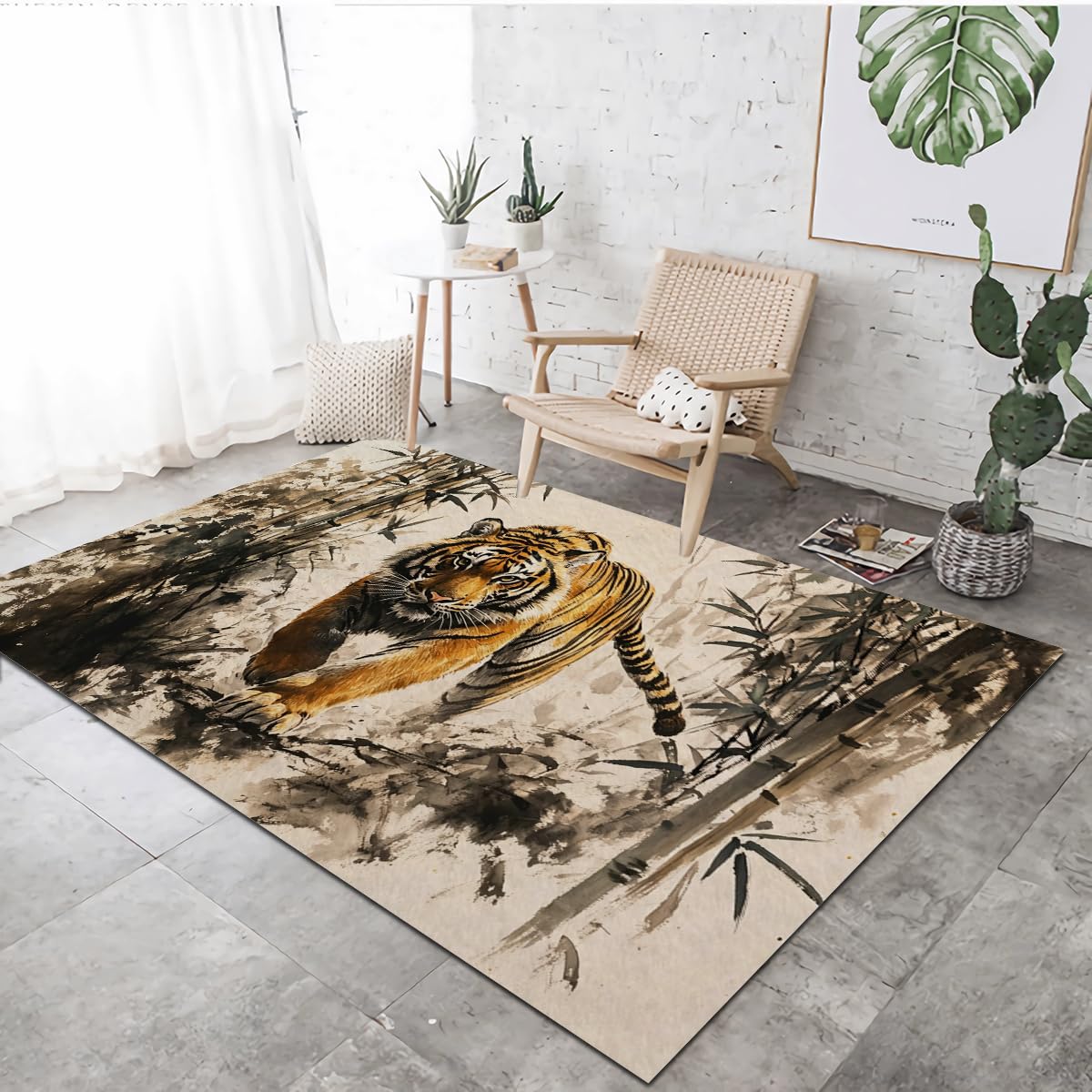 Tapis Lavable pour Salon et Entrée VULORA Tigre 60x90cm Moquette Soft Antidérapant