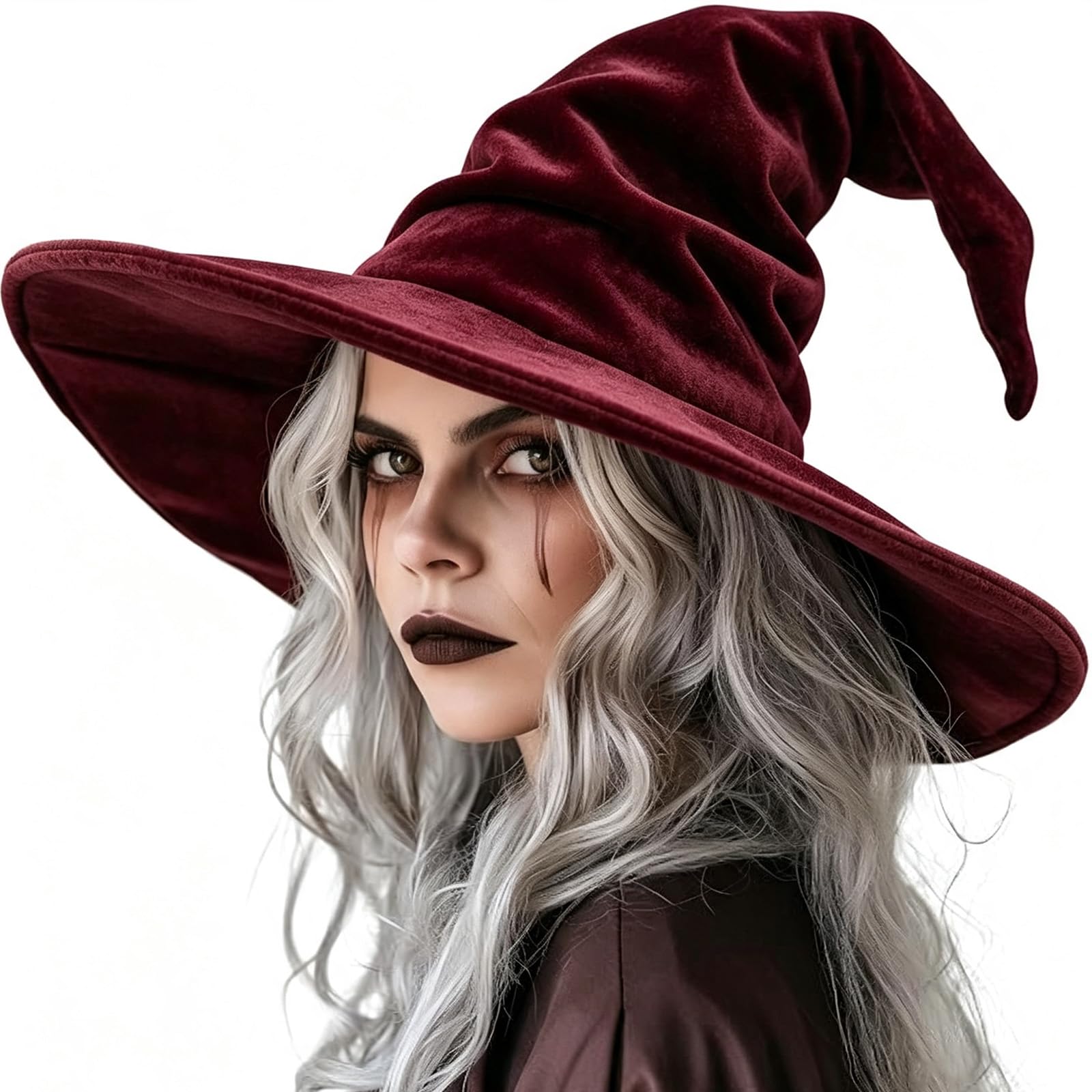 QhgPnt 1-Piece Burgundy Witches Hat, Twisted Pointed Design for Halloween