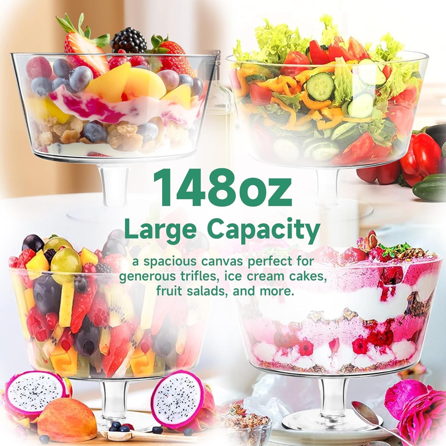 Royalty Art European Trifle Bowl With Pedestal - Crystal Clear Borosilicate Glass, X-Quart Capacity, Dessert Display