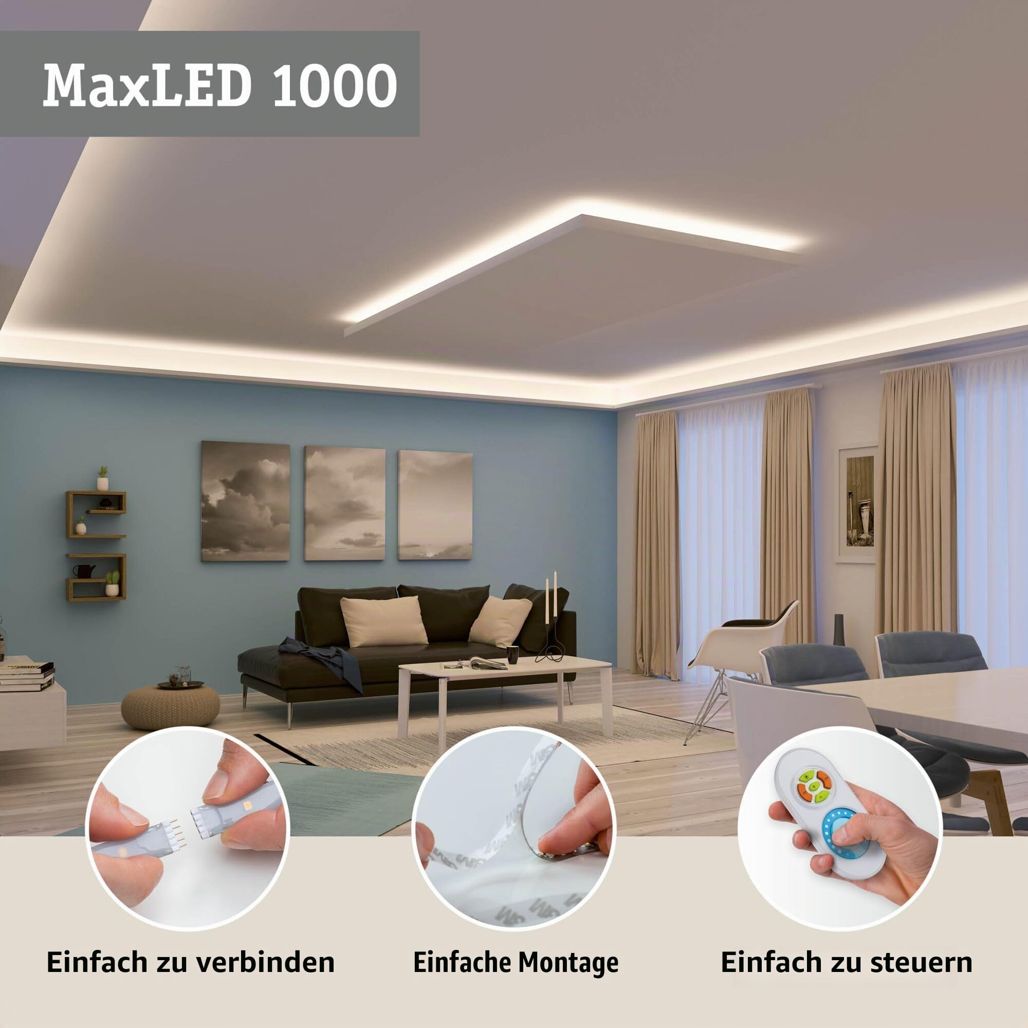 Paulmann 70529 MaxLED 1000 LED Strip RGBW Basisset IP44 33W 1000lm/m dimmbar 3m Silber Kunststoff 72LEDs/m 75VA