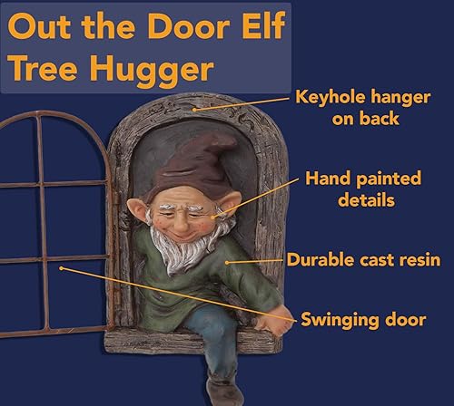 Miniatura 3 de Bits and Pieces Decoración de jardín de elfo fuera de la ventana, caras de árbol al aire libre, abrazador de árboles de 12 pulgadas, decoración