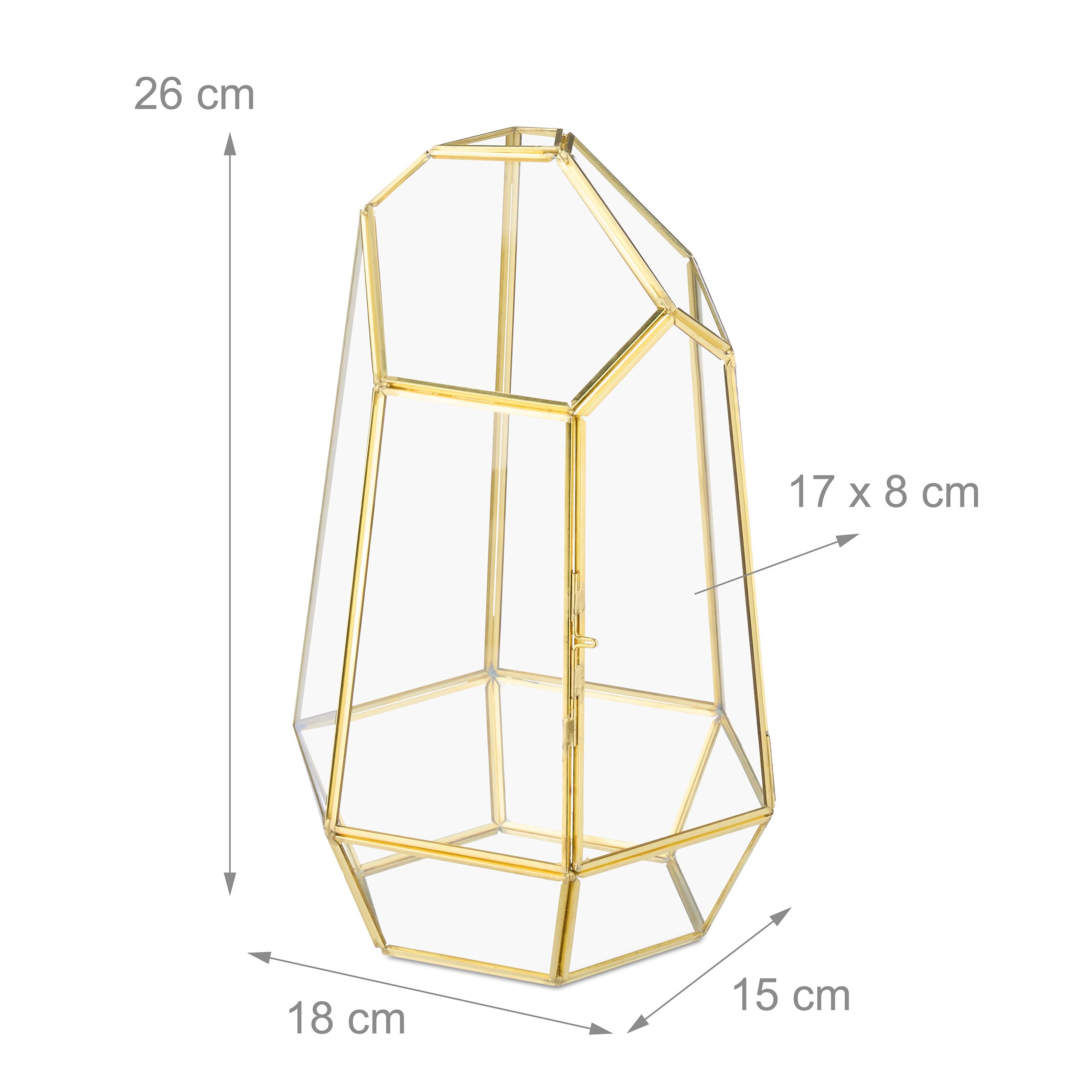 Relaxdays Terrarium pour Plantes, 26 x 18 x 15 cm, doré