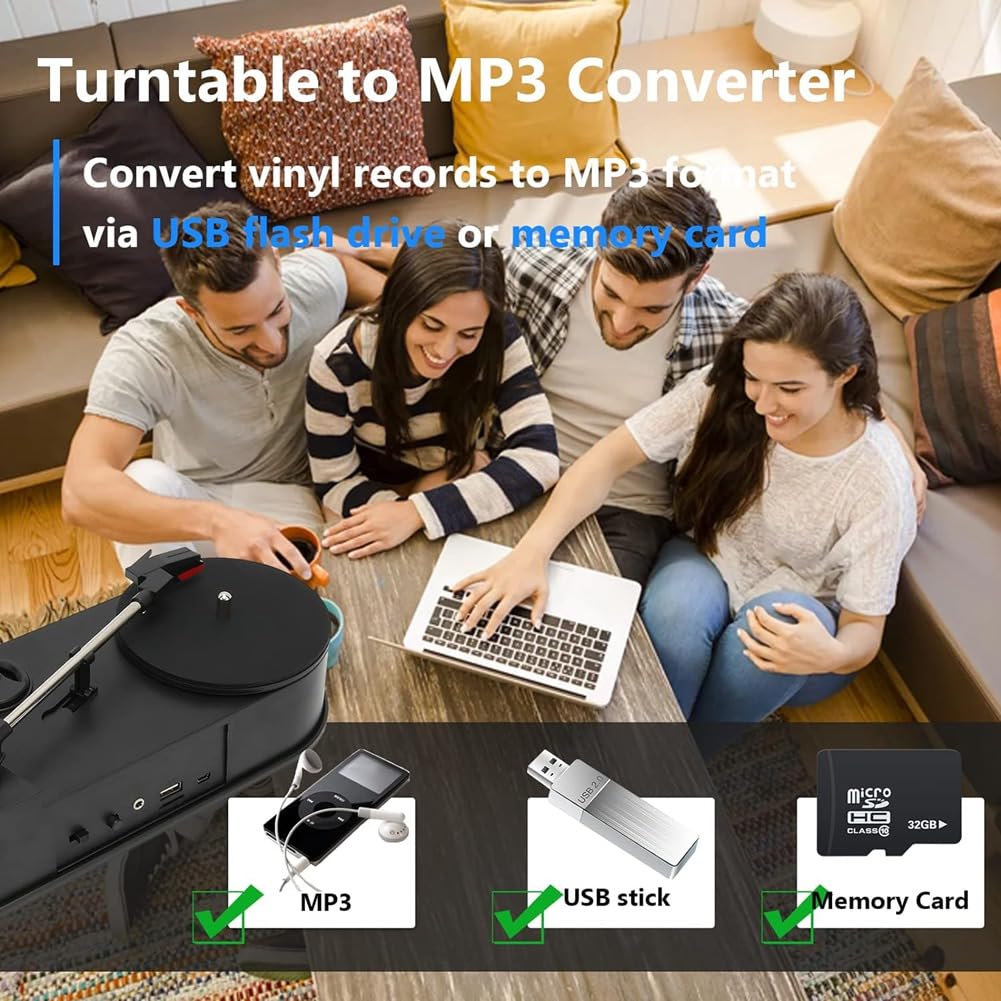Convertisseur de Lecteur de Platine Vinyle Portable 33/45 Tr/Min pour