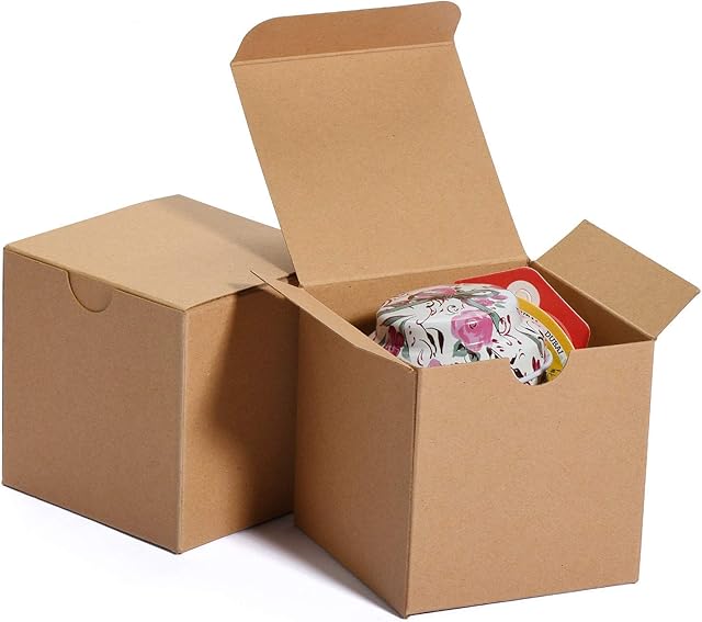 HOUSE DAY Gift Boxes 7.6x7.6x7.6cm, Paper Kraft Boxes with Lids for Gifts, Crafting, Cupcake Packaging Boxes Easy Assemble Boxes 50Pcs Brown