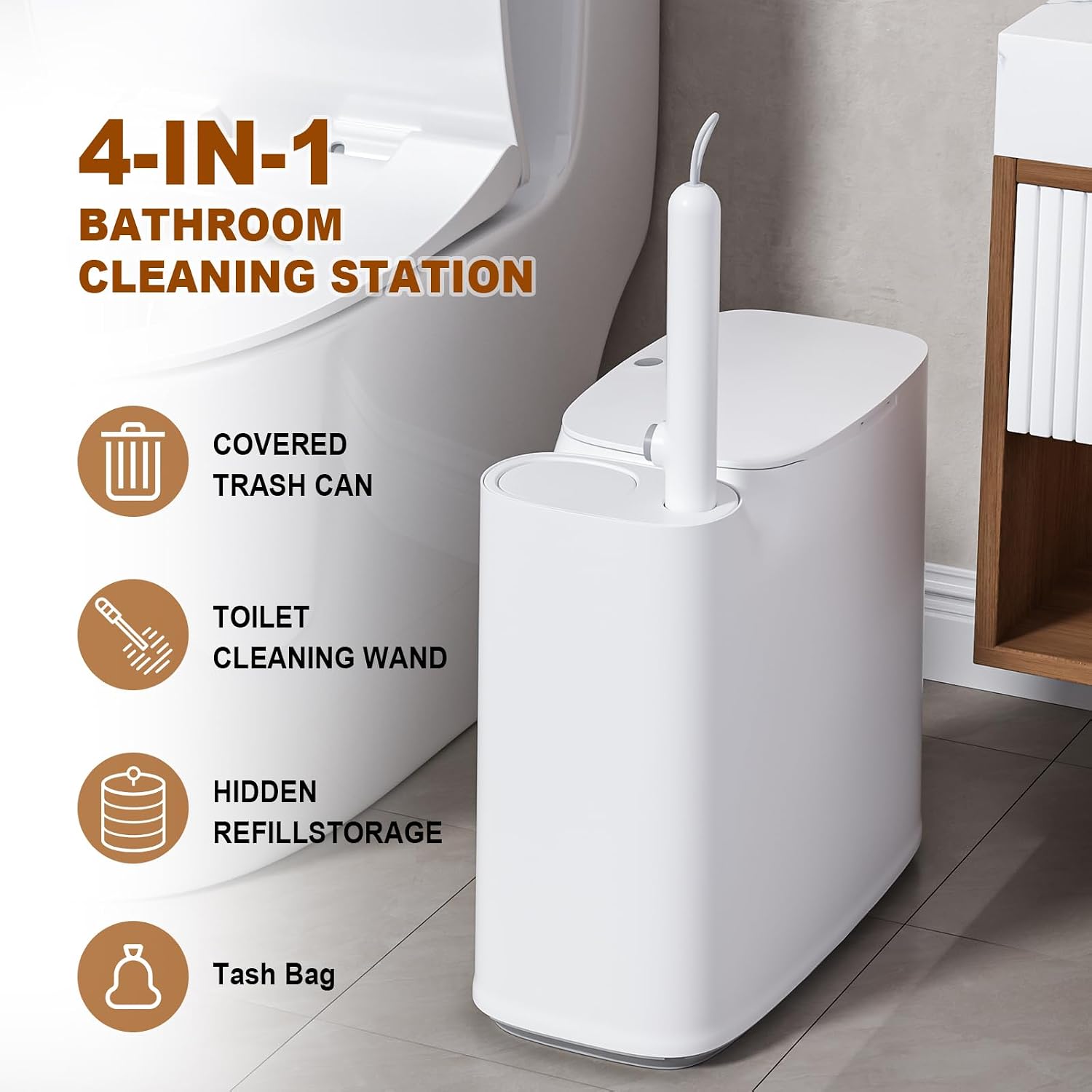 Bathroom Trash Can with Disposable Toilet Brush, 36 Refills and Trash Bags