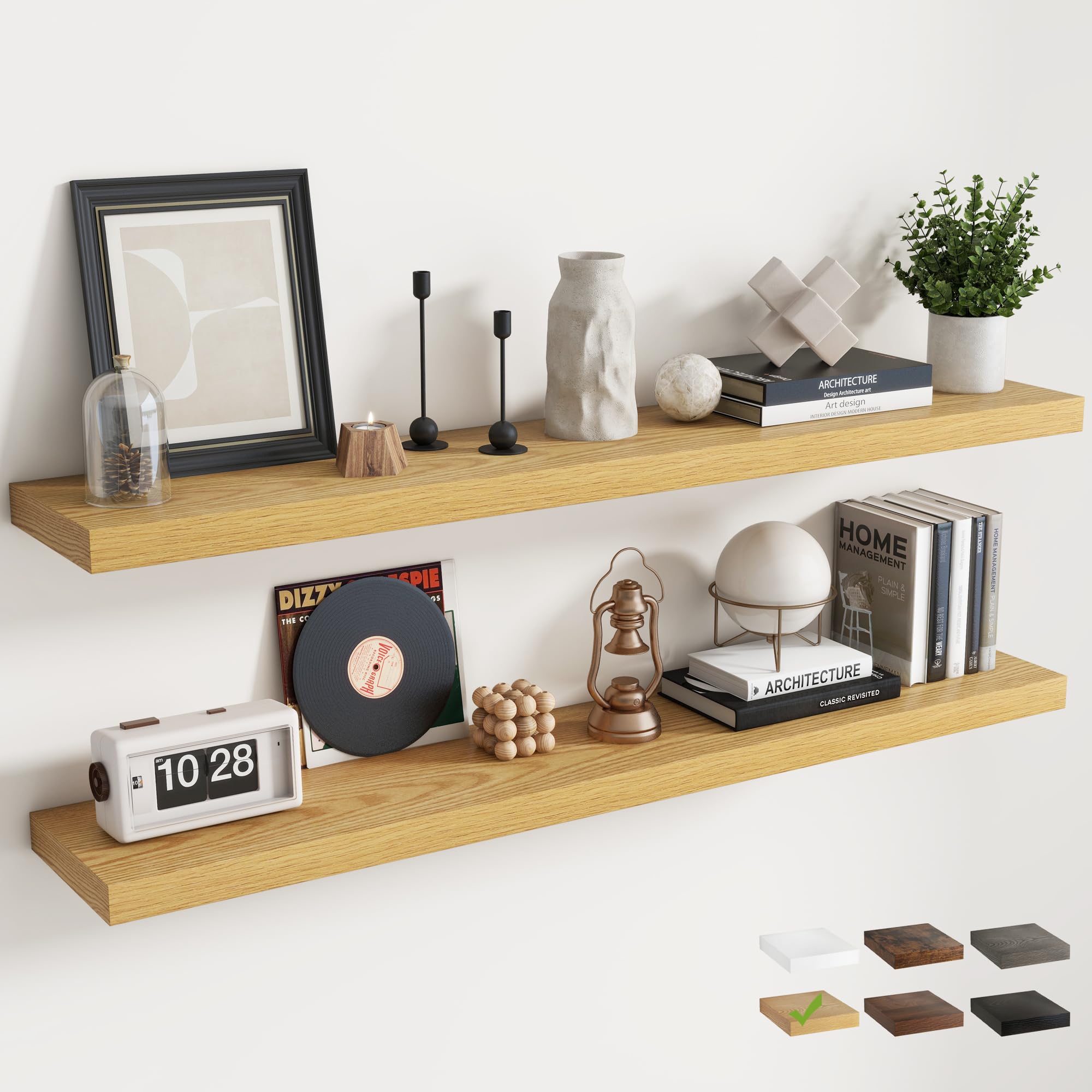140 CM Floating Shelves, Wall Shelf, Bookshelf, Natural Oak Finish, 2Pcs