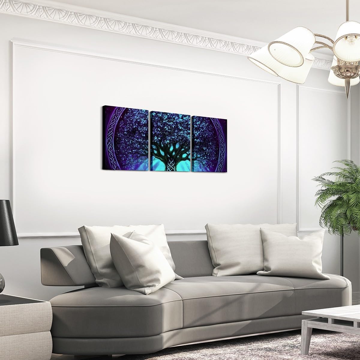 Castle Fairy Tree of Life Wall Art for Living Room,Purple Artwork Wall Decor for Bedroom Decorations for Kitchen,Exotic Style Bohemian Tree Paintings Office Canvas Pictures,Set of 3