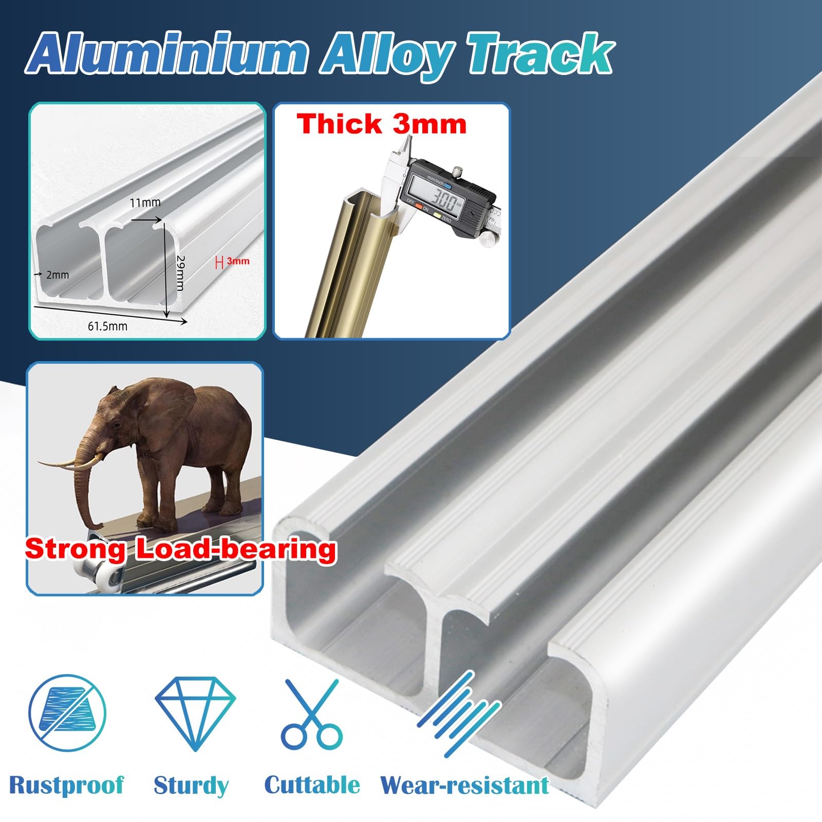 Kit de riel para puerta corredera, guía de aluminio de doble riel para un funcionamiento suave y silencioso, guías de montaje superior para puertas de vidrio acrílico, 1-6 metros