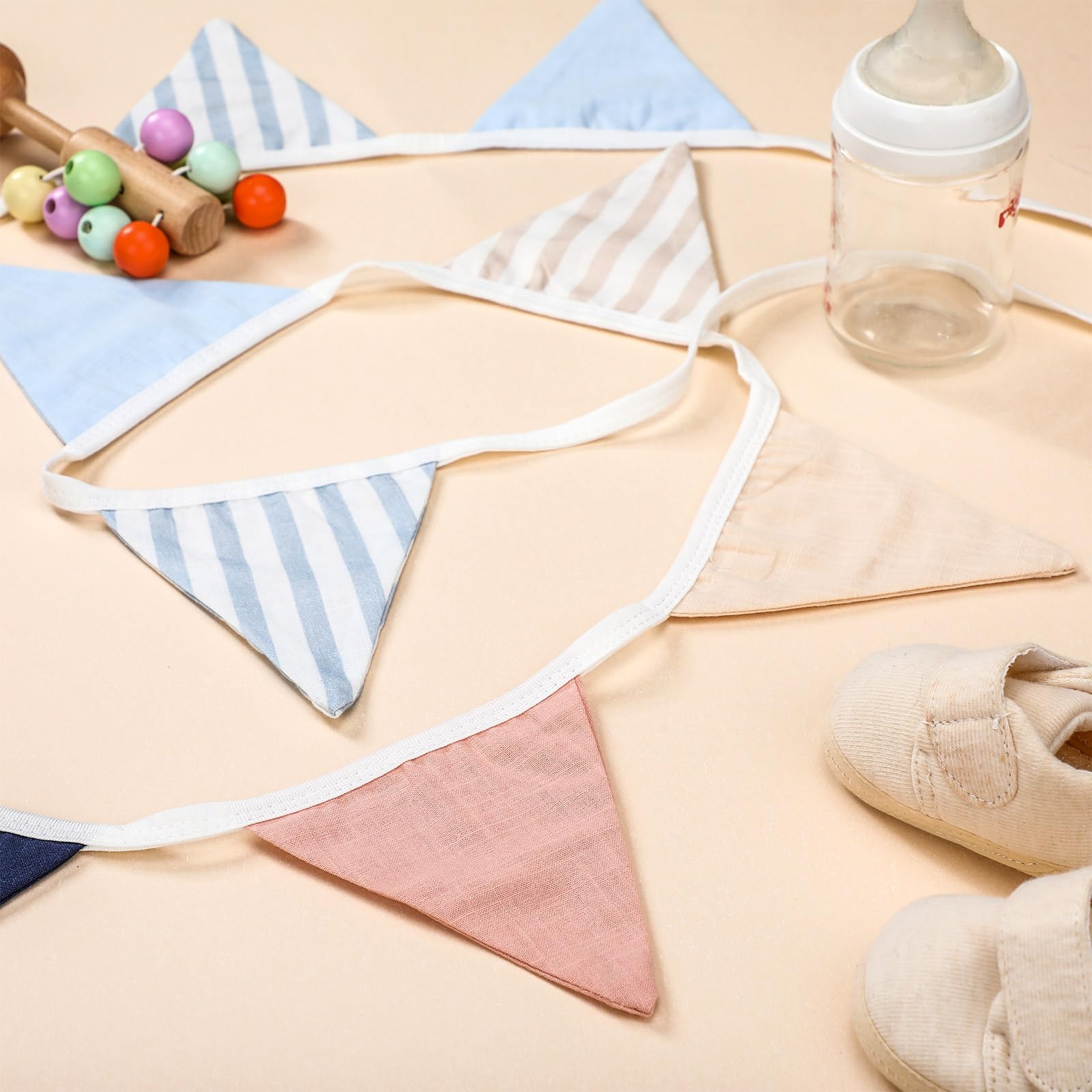 VitalCozy Banderines triangulares de 17 pies, 2 unidades, guirnalda bohemia para guardería, banderines triangulares, banderas de doble cara, decoración de guardería para niños y niñas, habitación de