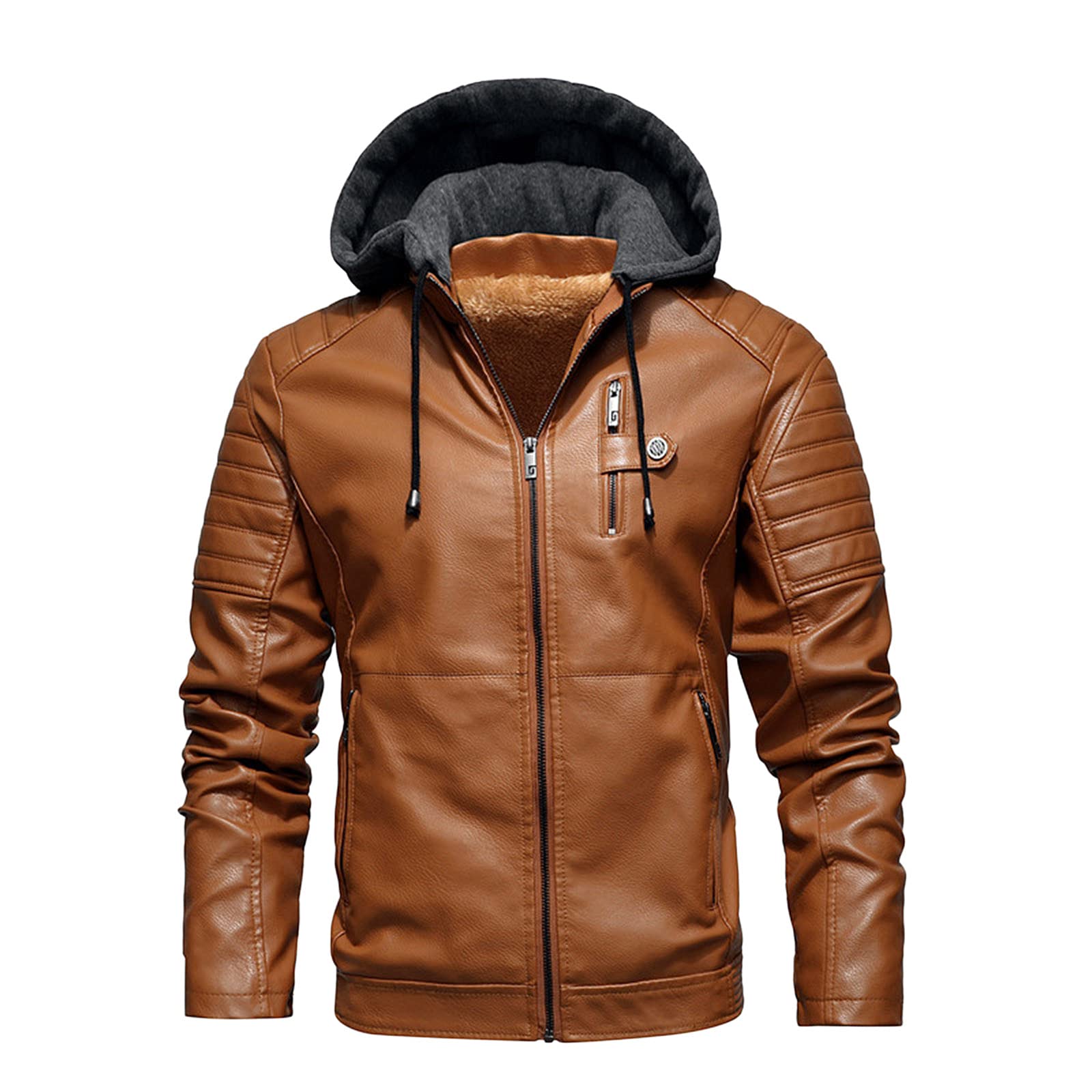 IQYU Heren fleecejack zwart leren jas heren winter gevoerd overgangsjas opstaande kraag bikerjack vintage werkjas effen outdoorjas klassieke winterjas kunstlederen jas, wijn, 3XL