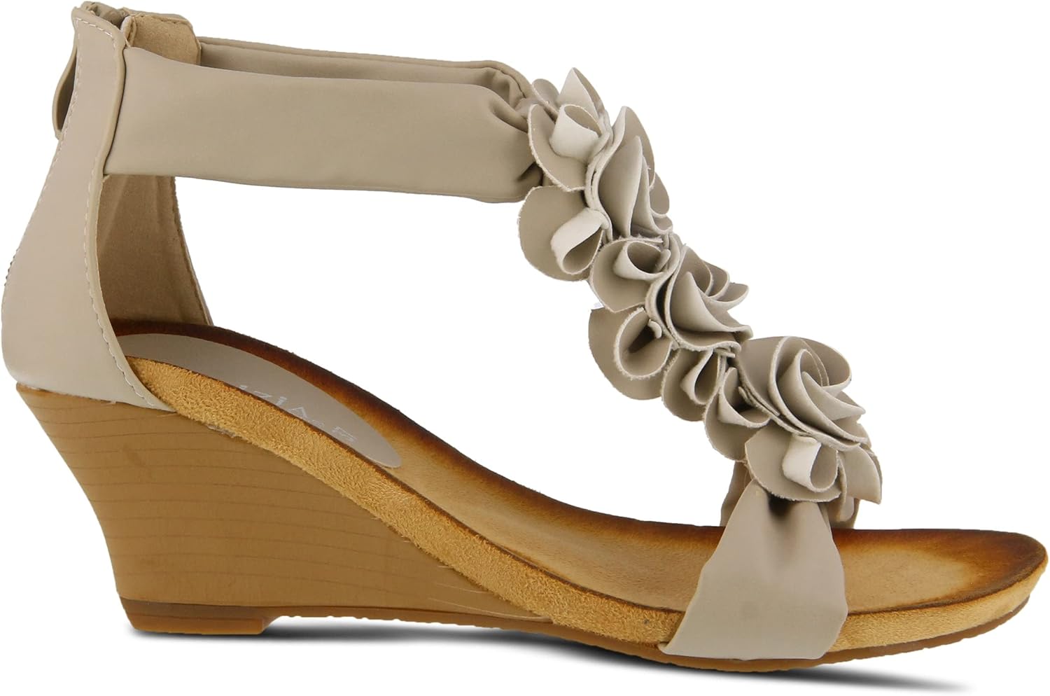 PATRIZIA Women's HARLEQUIN Ankle Strap T-Strap Wedge Sandals - Floral Design, Cushioned Insole, Back Zipper, Beige EU 37 / US 6.5-7 - Image 8