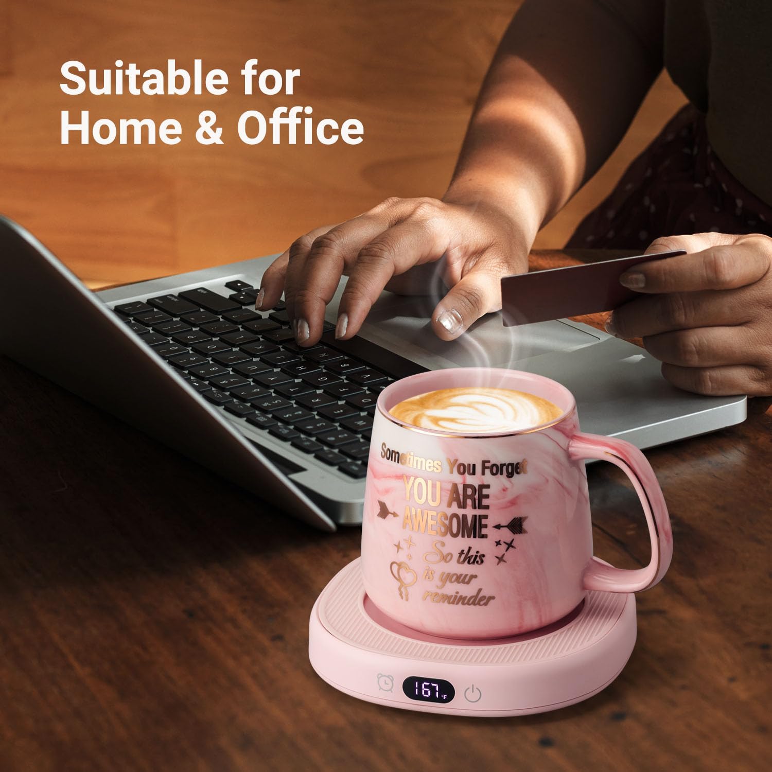 Coffee Mug Warmer & You are Awesome Mug Set, Electric Cup Warmer for Desk, Beverage Warmer with 4 Temperature Setting, 8-Hours Auto Shut Off - Image 3