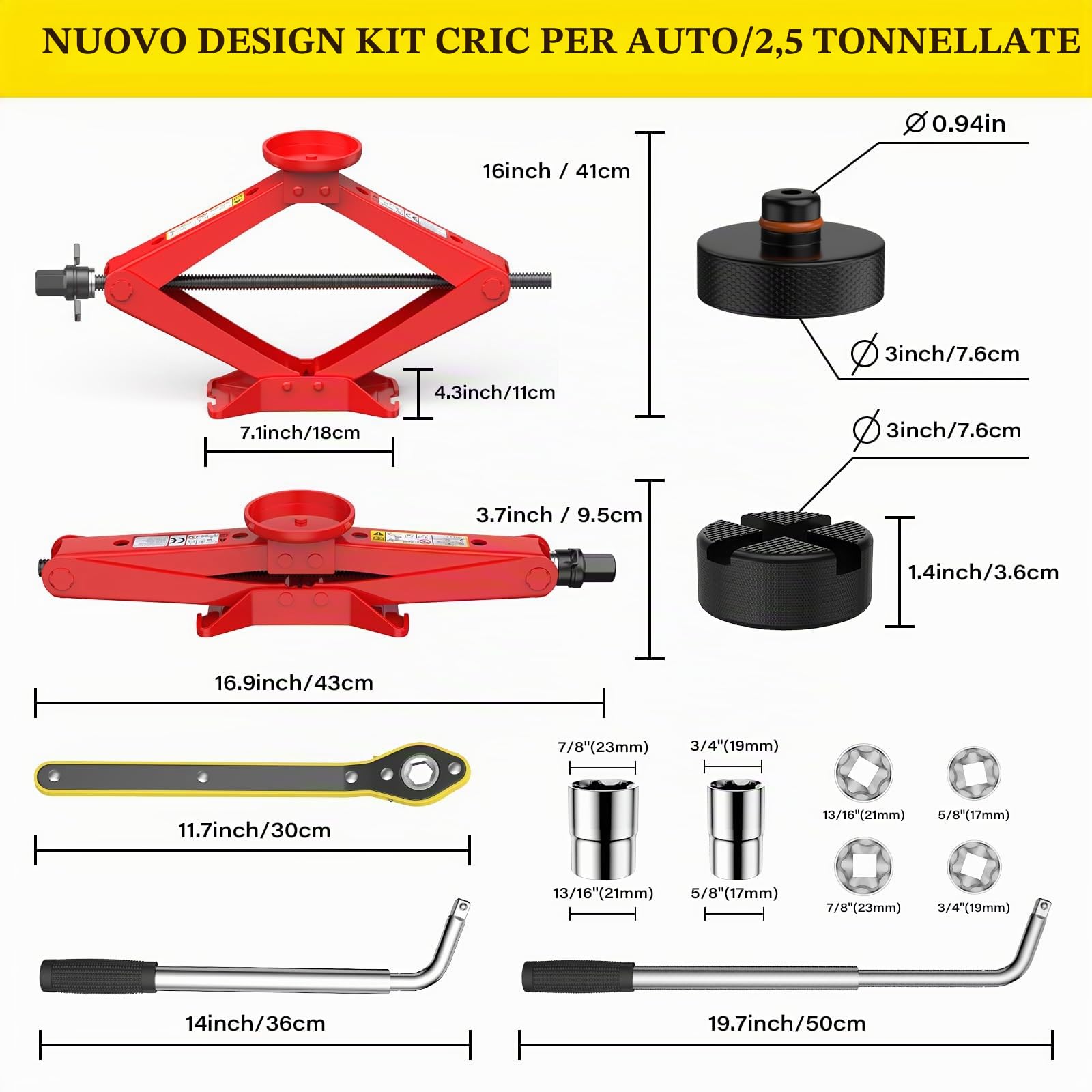 IMAYCC Cric Per Auto 2.5T, Cric Auto Con Universale Tampone In Gomma, 2500KG Cric Portatile Per Auto Con Chiave Per Dadi Ruota,Kit Emergenza Auto Per SUV MPV Tesla 3/Y/S/X Manutenzione e Riparazione