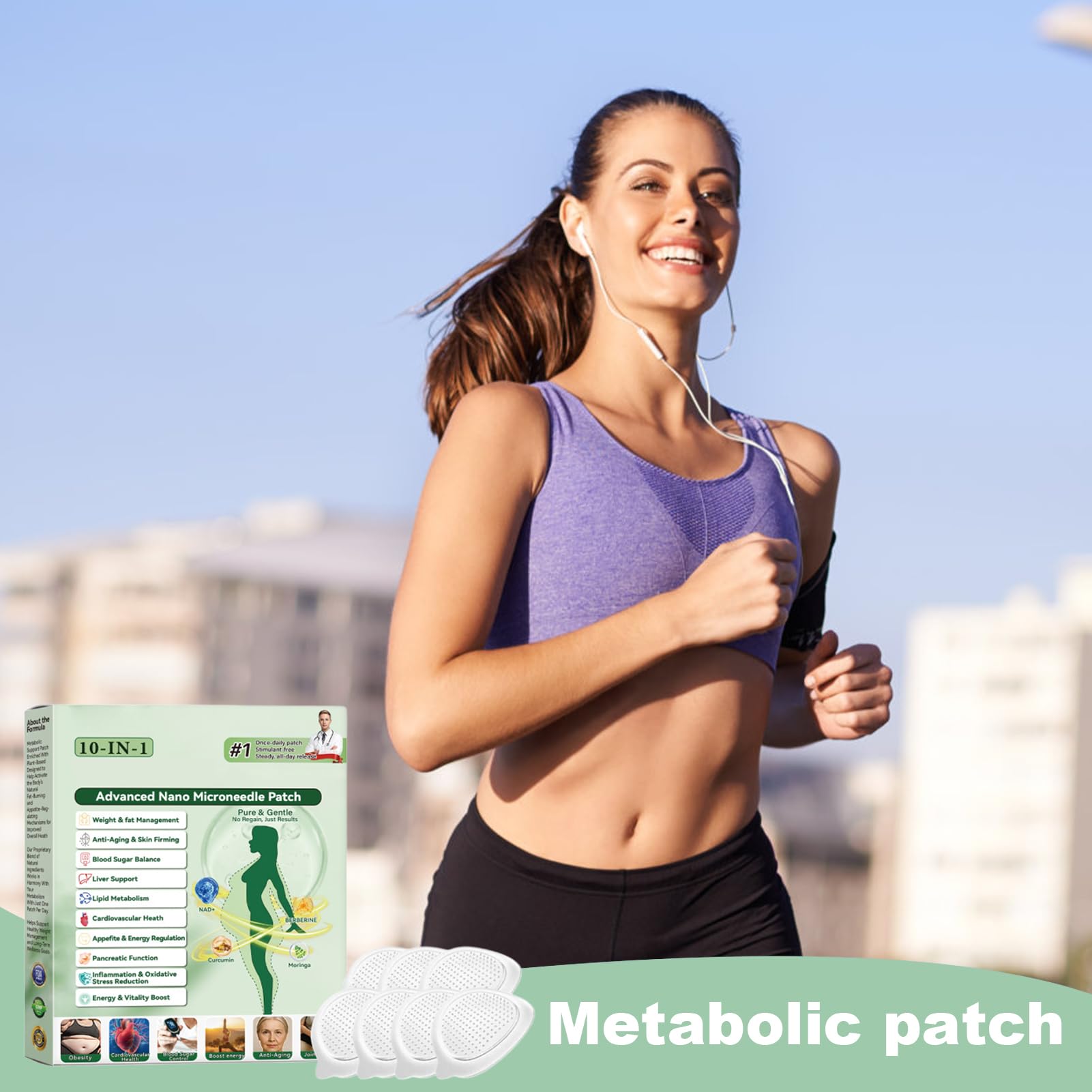 Healrize Moringa Berberinex Nad+ 10 w 1 nano-igłowe plastry odchudzające, naturalne nano-igłowe plastry napinające, ujędrniające skórę, dla mężczyzn i kobiet