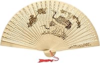 Vista 17 de FoDau770 Abanicos plegables de madera, abanicos de mano de madera clásica, con patrón de antigüedad, ventilador de mano de madera tallada hueca