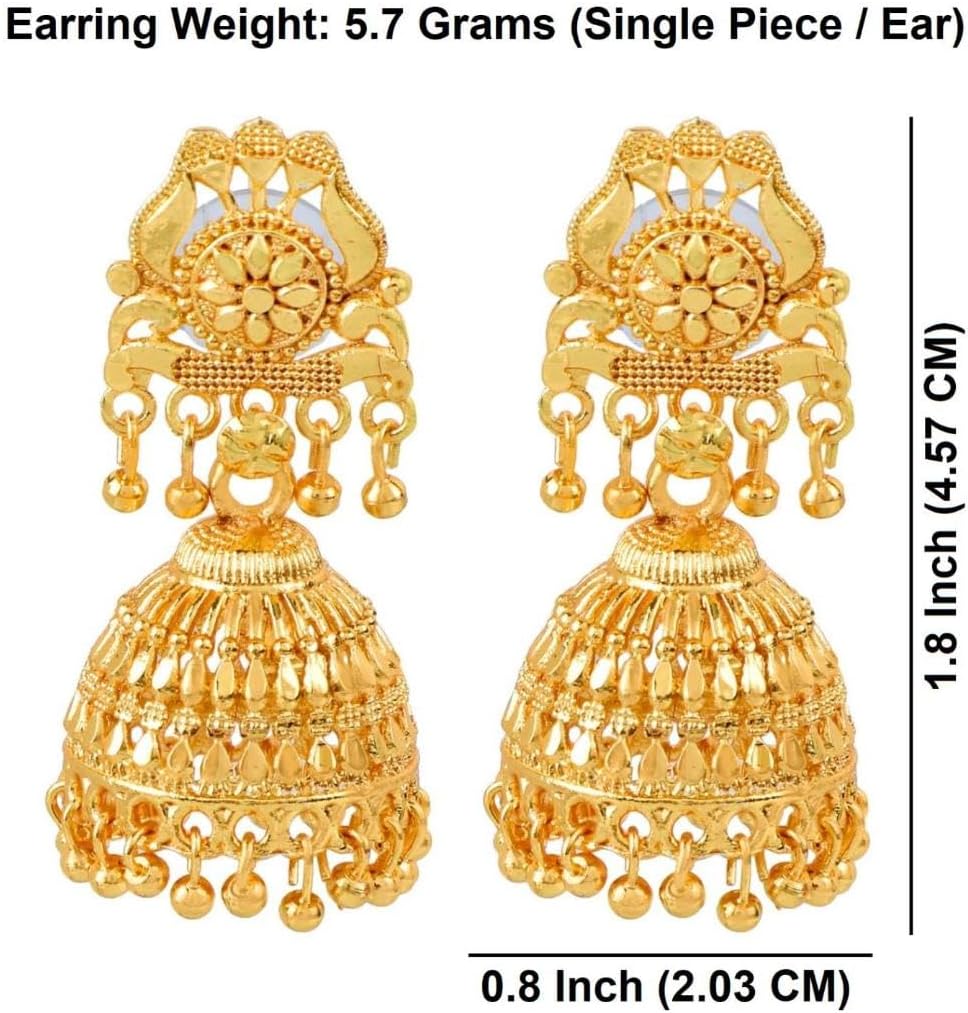 Efulgenz Gold Tone Indian Jewelry for Women Dubai Style Dangle Earrings Jhumka Jhumki Earring Set Indian Bridal Wedding Bollywood Fashion Jewelry - Image 4