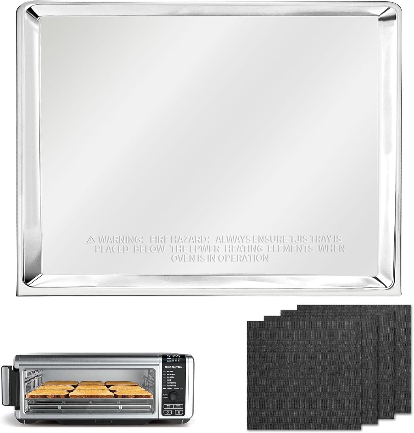 Crumb Tray Replacement for Ninja Foodi SP101 SP100 SP1001C SP201 Air Fryer Oven with 4 PCS Fiberglass Air Fryer Mats, Air Fryer Accessories for Ninja airfryer Flip Up Toaster Oven