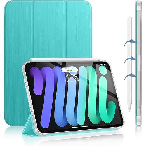 Soke for iPad mini 7 Case A17 Pro, iPad mini 7th/6th Generation 2024/2021- [Slim Trifold Stand + Auto Wake/Sleep], Protective Hard PC Back Cover for Apple iPad mini 7/6 Gen 8.3 Inch - New Aqua