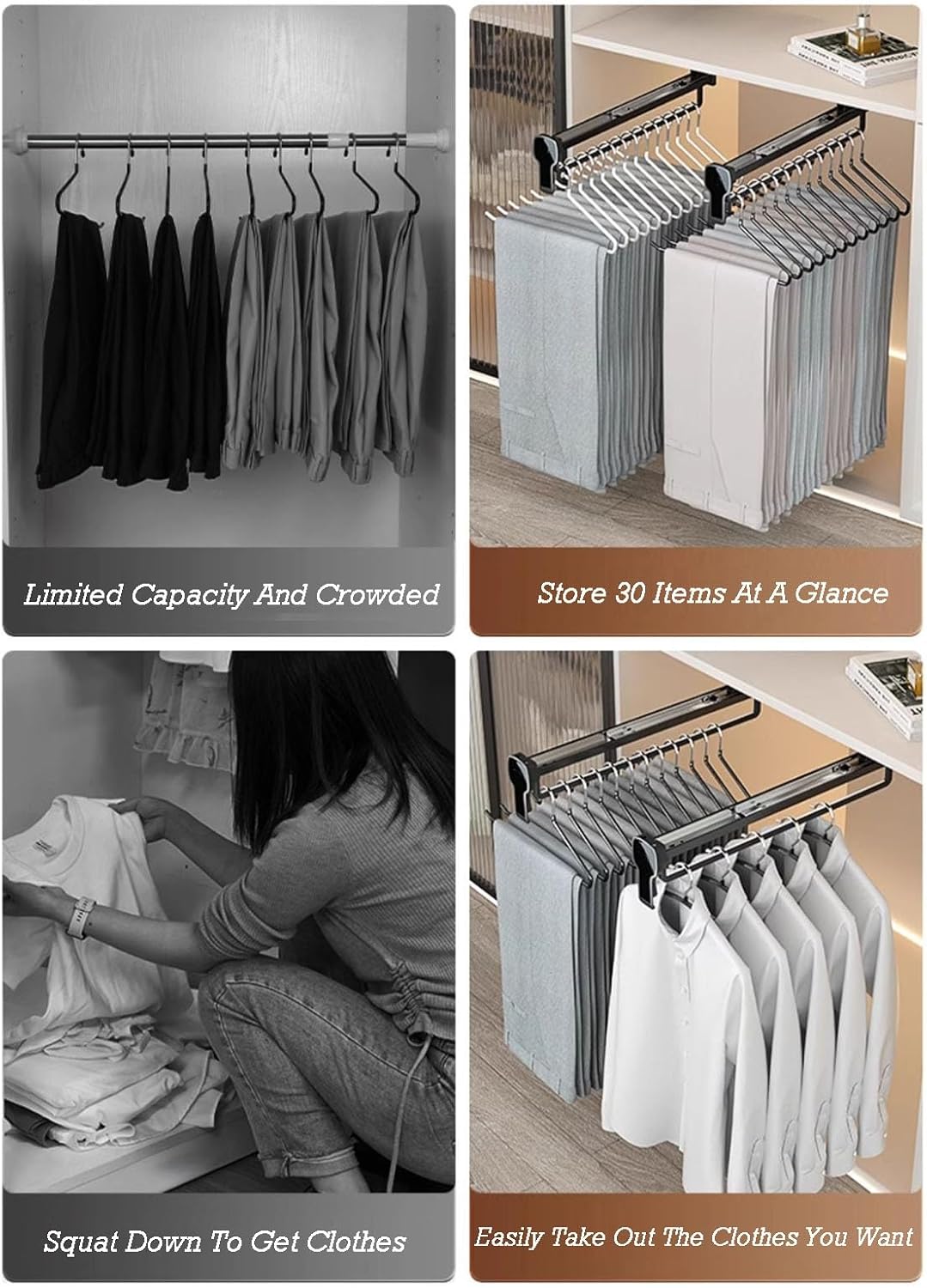 Pull Out Valet Rods,for Pants Coats Top Mounted Wardrobe Pants Hanger,for Space Saving Bedroom and Laundry Room(Color2,35.5CM)