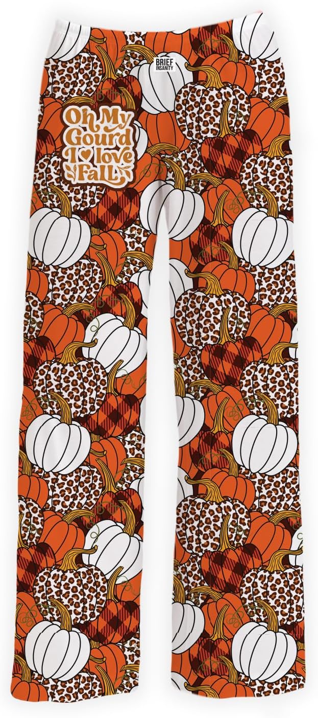 BRIEF INSANITY Fall, Autumn, & Halloween Themed Pajama Pants - Men & Women Loose Fit Lounge Pants, Comfy Loungewear, S-XXL