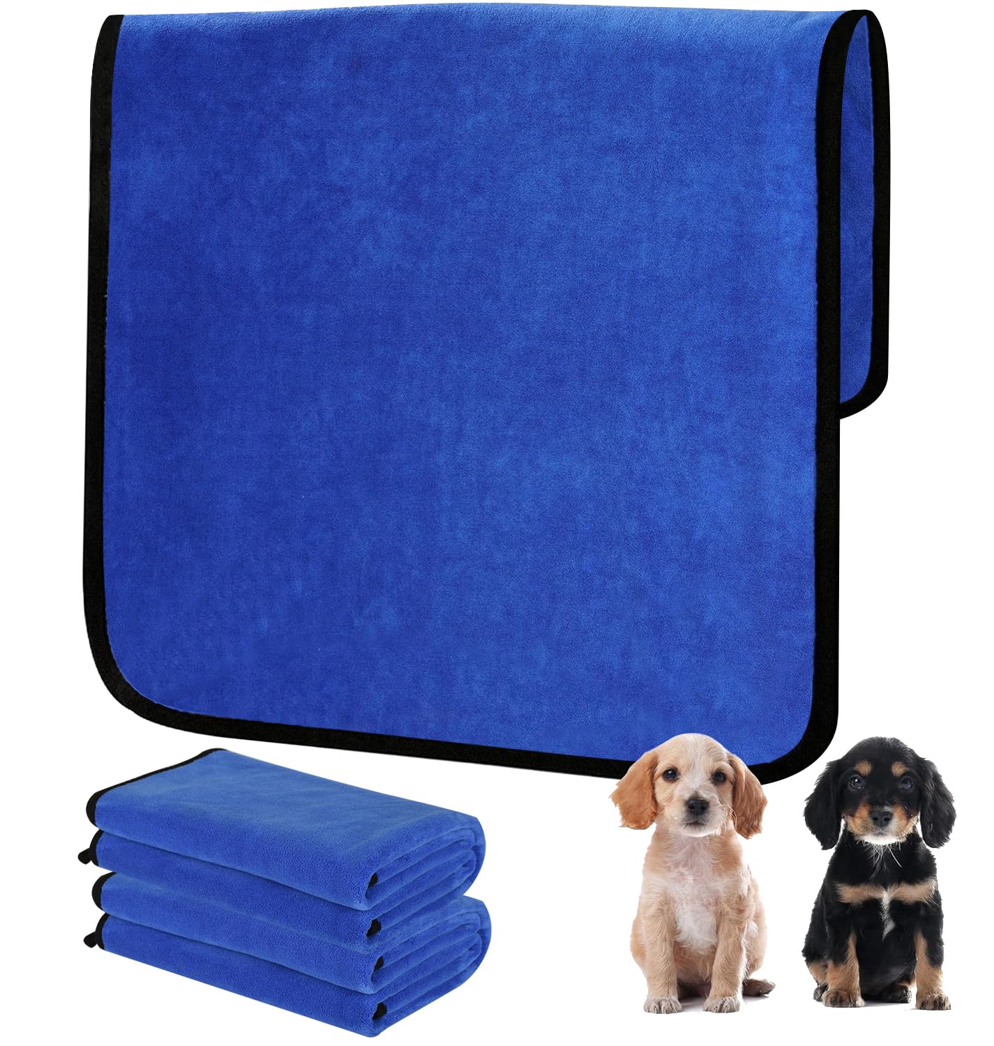 Gluckluz Dog Towel Pet Grooming Absorbent 2Pcs Quick Drying Soft Polyester Bath Towel for Small Medium Large Dogs Cats Puppy Kitten Shower (Blue, 100 * 50cm)