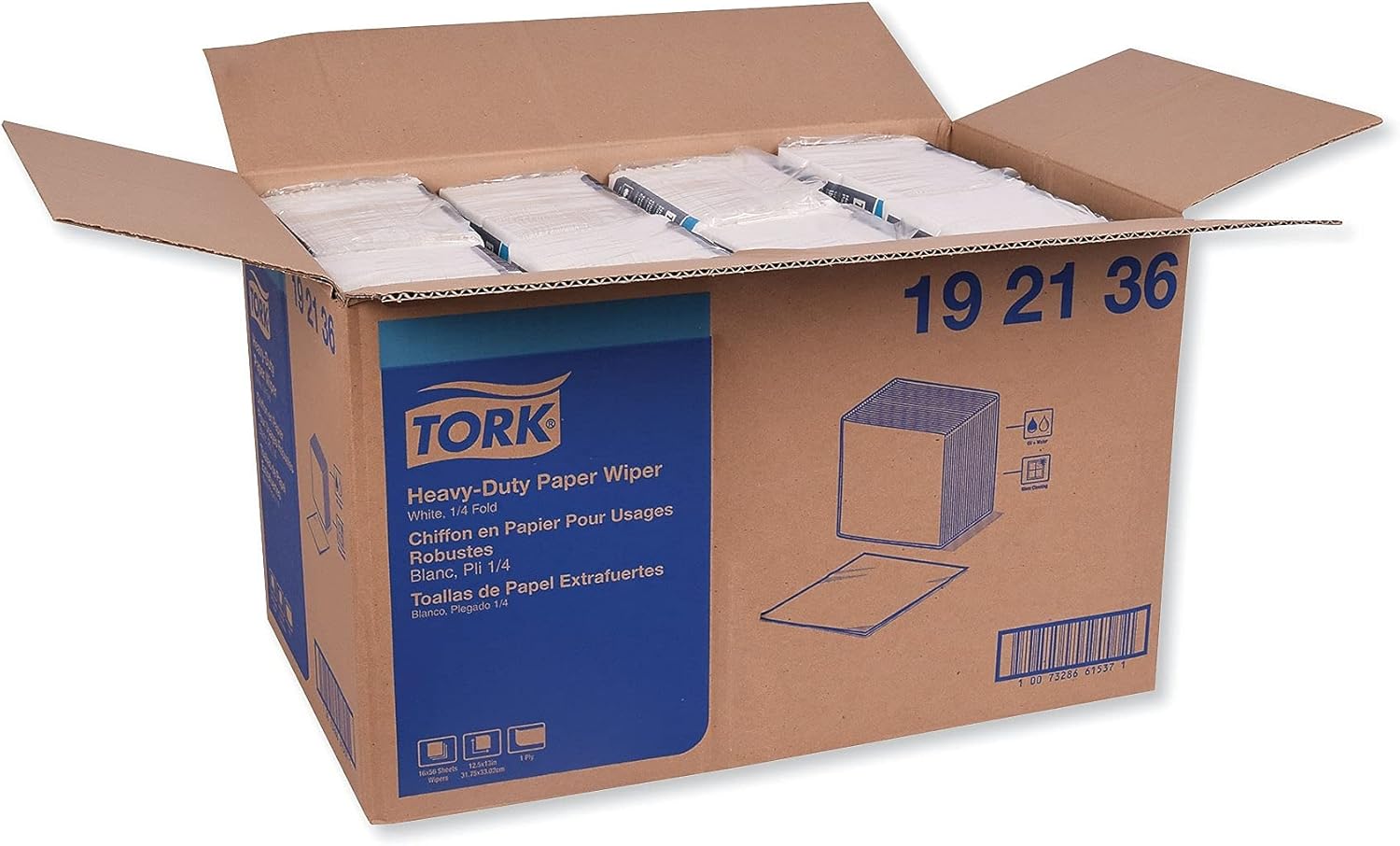 Tork 192136 Heavy-Duty Single-Ply 1/4-Fold Paper Wipers, White
