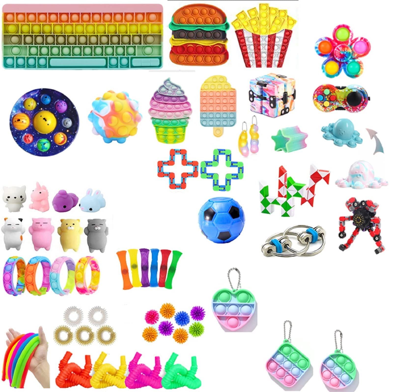 70 Pcs Fidget Toy Pack, Fidget Pack with Stress Balls Fidget Spinners Fidgets Sensory Toys, Figetget Toys Pack Party Favors for Kids Adults (Fidgets C)