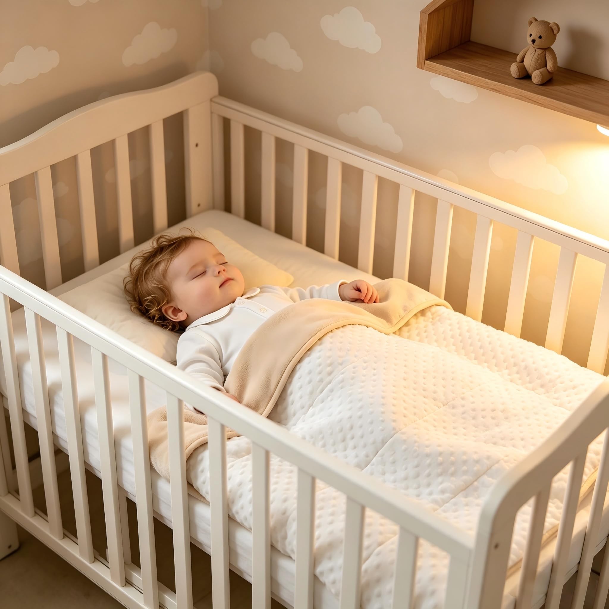 CREVENT Mink Baby Quilt Blanket for Girls Boys, Soft Plush Receiving Blanket for Newborns - 75cmX100cm (Beige + White)
