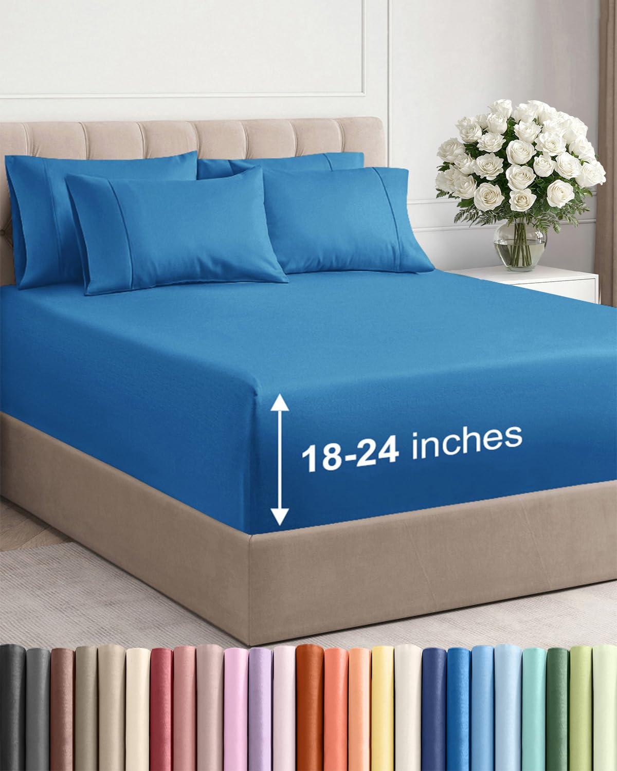 Extra Deep Cal King Sheet Set - 6 Piece Breathable & Cooling - Denim Blue โ image 1