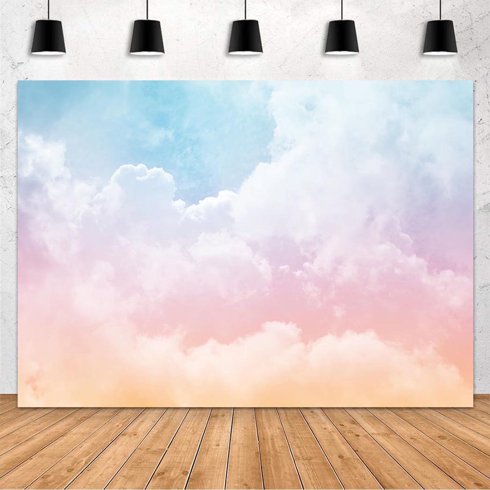 MEHOFOND 5x3ft Rainbow Cloud Backdrop for Birthday Party Decorations Colorful Sky Girl Birthday Photography Background Baby Shower Banner Cake Table