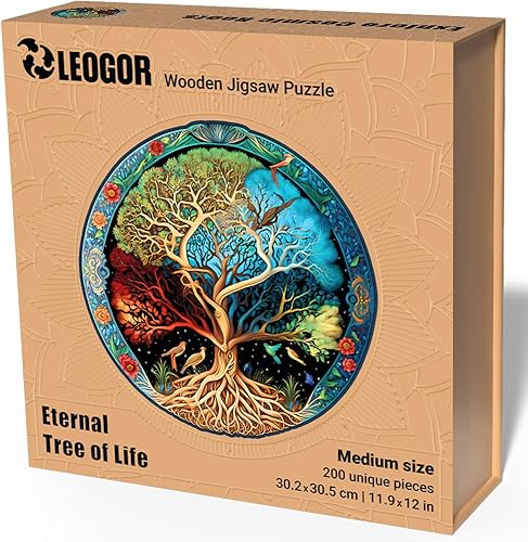 Miniatura 7 de LEOGOR Rompecabezas de madera de mandala de árbol de la vida, rompecabezas de madera de 200 piezas para adultos y niños, diseño redondo inspirado en