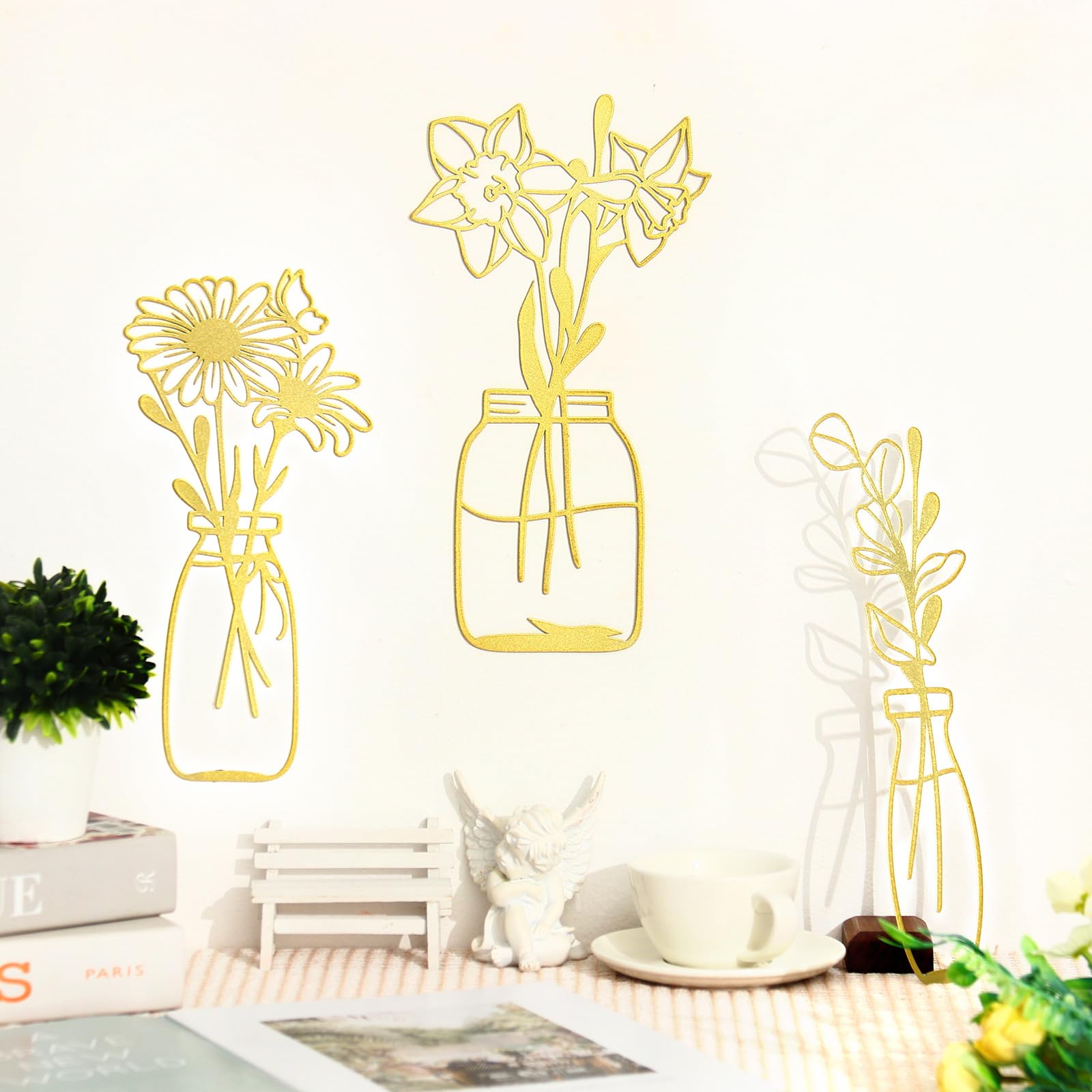 金属製彫刻装飾花瓶 Amazon.co.jp: Zzbakress 3ピース 金属製花と花瓶 壁装飾 ミニマリスト