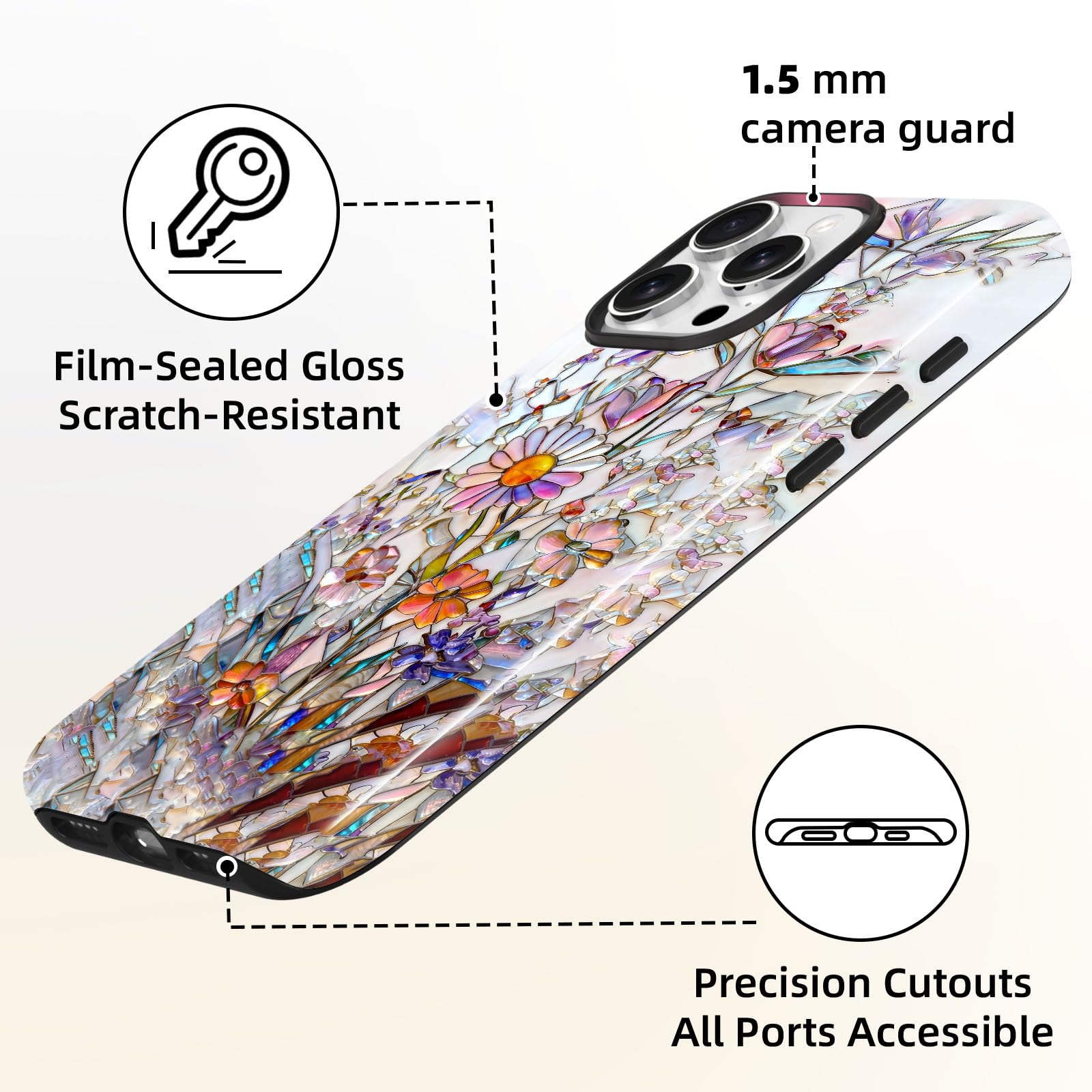 Lumen etui do iPhone'a 12 / iPhone'a 12 Pro, kompatybilne z Magsafe, twarda obudowa z ochroną aparatu, dla kobiet, dziewcząt, nastolatków, kolorowy bukiet dzikich kwiatów, witraż, pastelowy, radosny