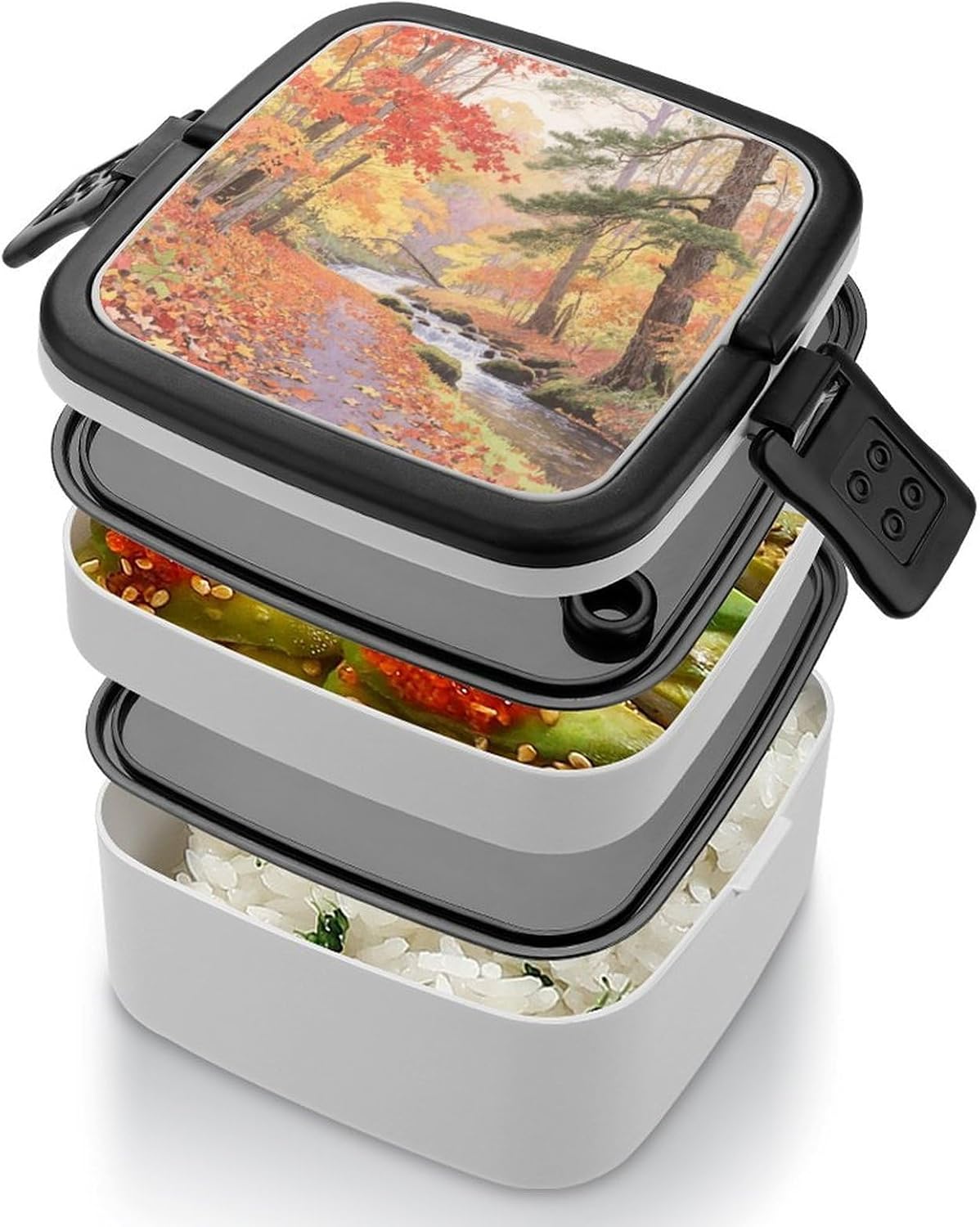Autumn Maple Forest Bento Box Double Layer Lunch Box for Adults with Spoon And Handle Bento Boxes Leakproof One-piece Stackable Lunchbox for Work Picnics And Travel