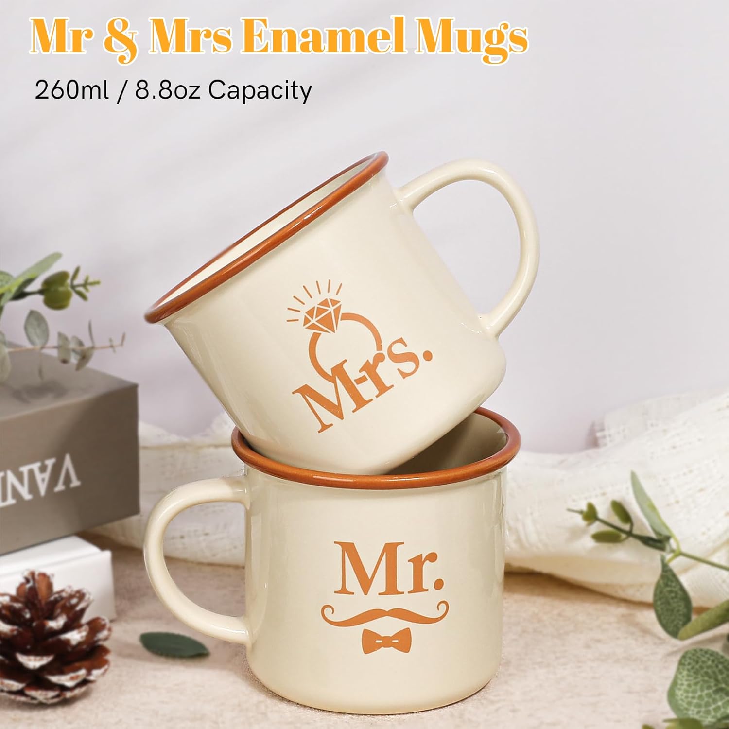 Wedding Gifts for Couples 2026, Newlywed Gift Basket,Engagement Gifts for Couples,Bridal Shower Gift for Bride with Mr & Mrs Mugs, Engraved Wooden Board, Candle