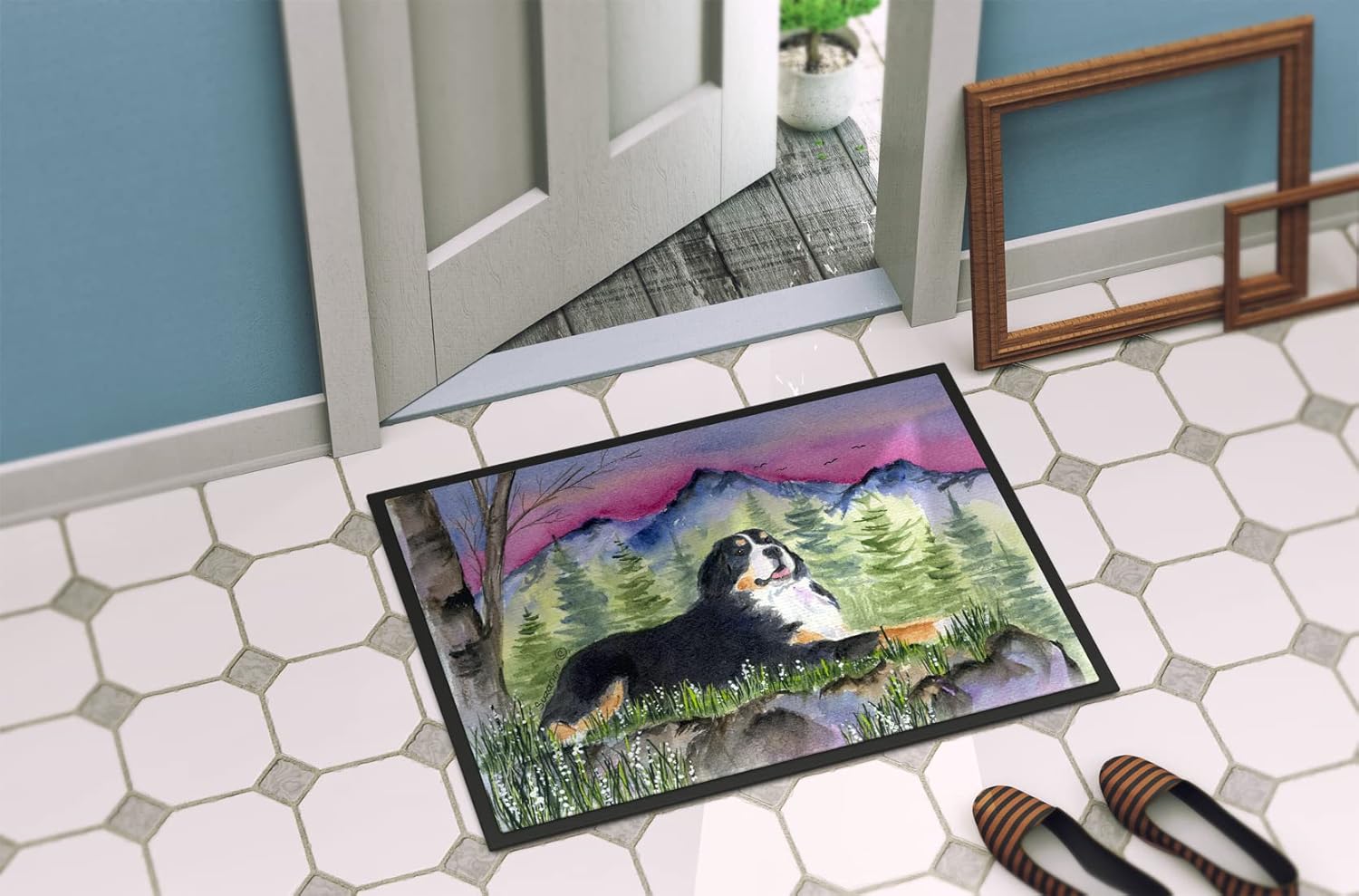 Caroline's Treasures SS8332JMAT Bernese Mountain Dog Doormat 24x36 Front Door Mat Indoor Outdoor Rugs for Entryway, Non Slip Washable Low Pile, 24H X 36W