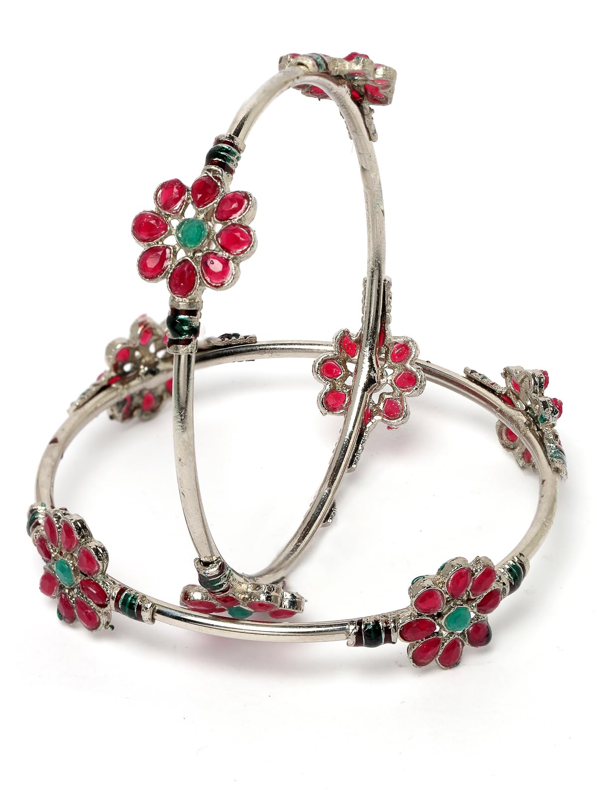 Sukkhi Decent Floral Silver Oxidised Rhodium Plated Red And Green Color Bracelet Bangle Set Jewellery for Women & Girls|Set of 2|Birthday Anniversary Gift for Women|B105941 (B0CPPBZQHP) Amazon Price History, Amazon Price Tracker