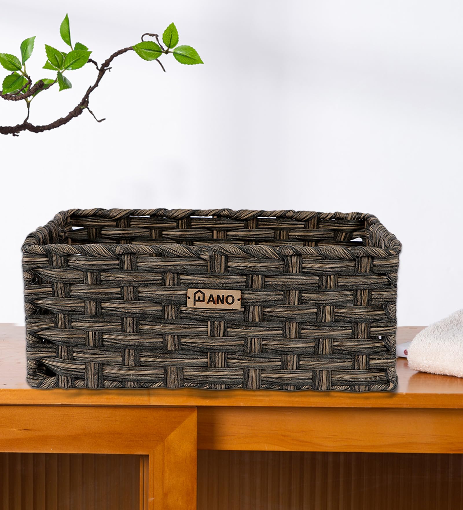 pano hudson rectangular storage basket | organizer baskets | toys,books storage basket | container basket | dispenser baskets for bathroom/office/home/kitchen,wood brown,large,set of 1, hudson basket