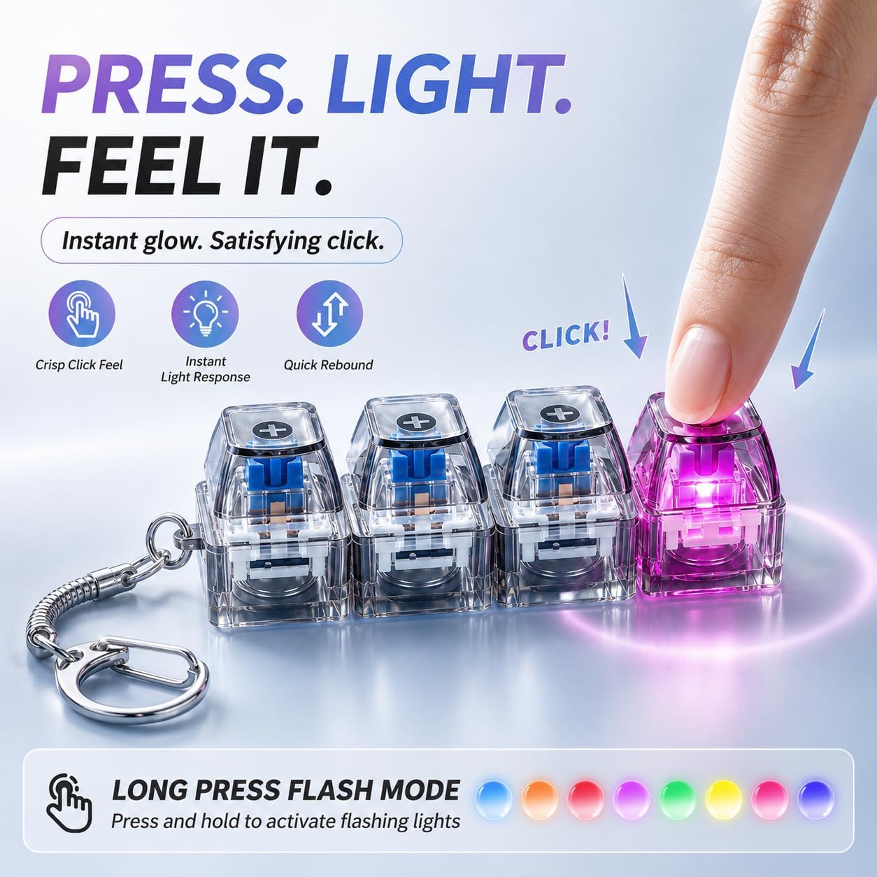 2 Pack Keyboard Fidget Toy, Keyboard Fidget with LED Lights, 4-in-1 Quiet & Clicky Keyboard Clicker Toy for Stress Relief & Focus, Glowing Sensory Button Fidget for Kids & Adults