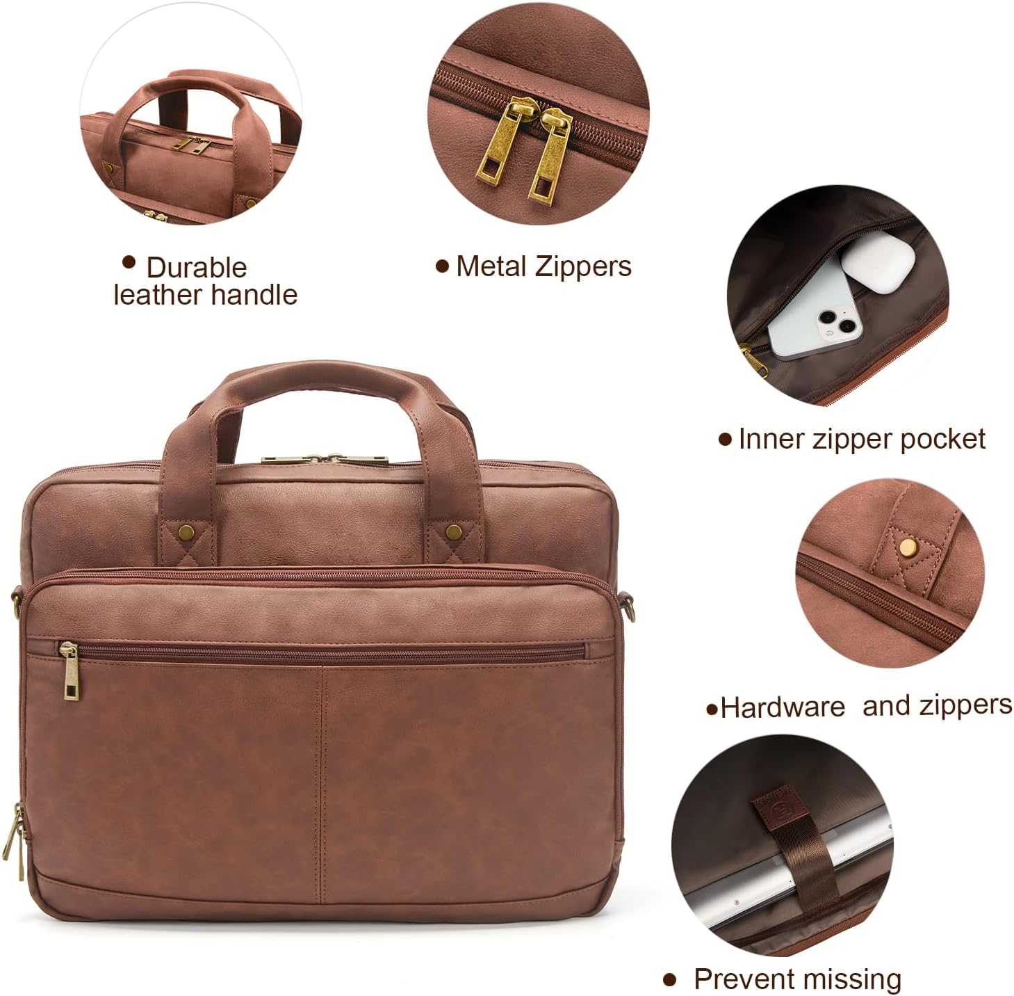 Briefcase for Men Leather Laptop Bag 16 Inch Messenger Bag Vintage Crossbody Laptop Computer Bag for Business,Work,Travel
