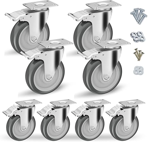 Miniatura 23 de Ruedas giratorias de 5 pulgadas, juego de 4 ruedas resistentes – CLOATFET Ruedas giratorias de bloqueo con freno (placa superior), ruedas giratorias