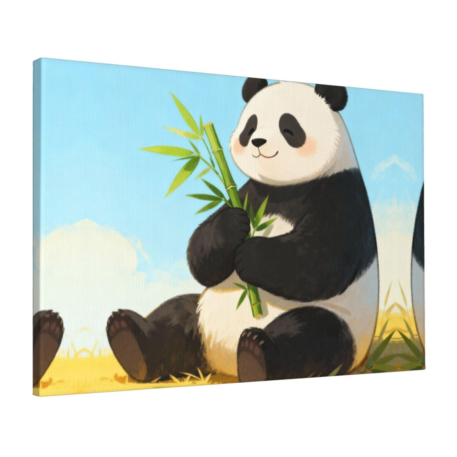 CNTDBU Panda eating Canvas Wall Art 16x24 Inch-Large Modern Painting Print for Living Room, Framed Ready to Hang Artwork for Bedroom