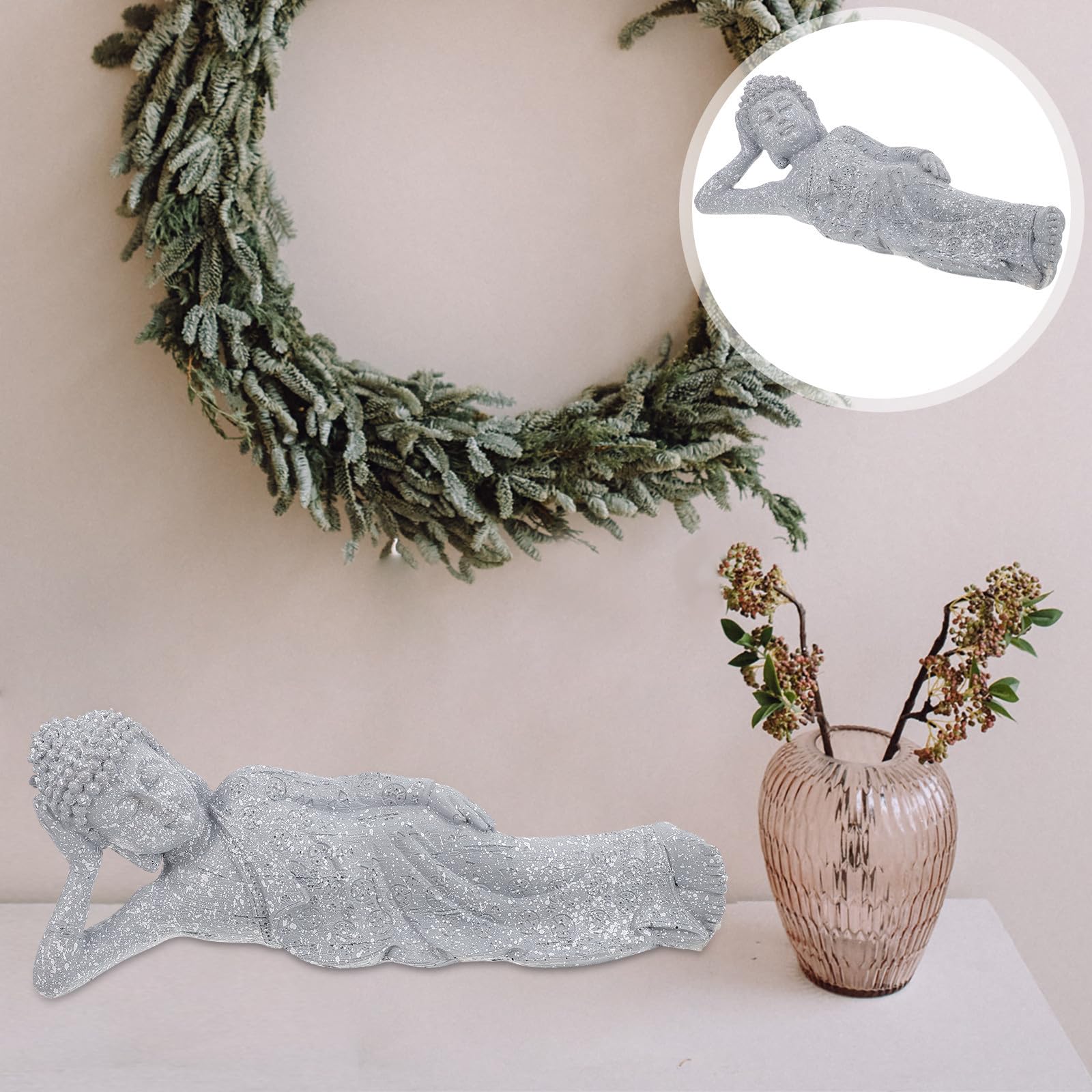 Estatua de Estilo Retro de Buda y Práctica de Resina Elegante Tacto Cómodo y Diseño Sagrado para Decoración de Hogar y Hoteles