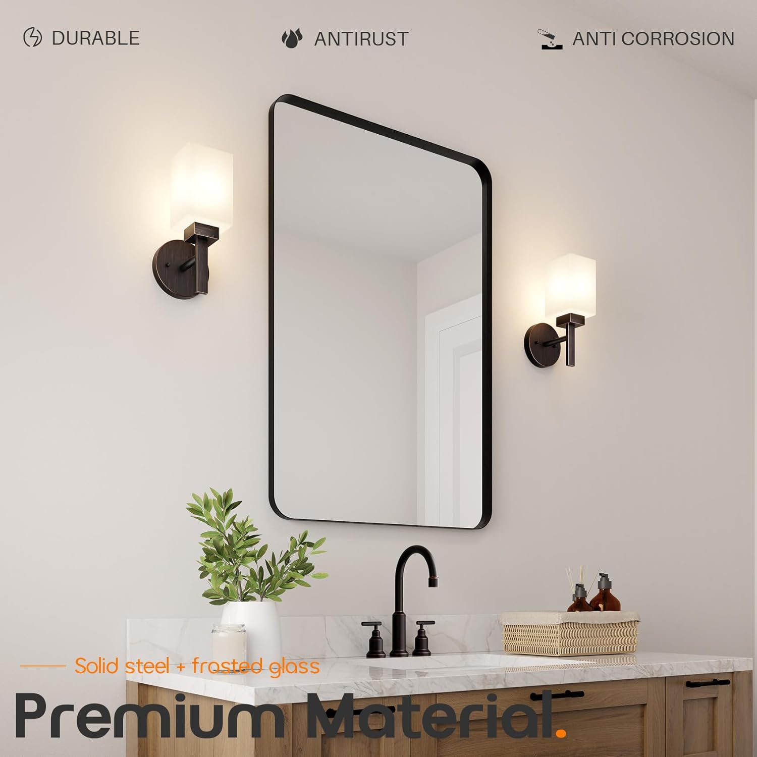 Wall Lights Over Mirror Bathroom Vanity Light Fixtures with White Frosted Glass Shade, Wall Sconces for Porch, 2 Pack Oil Rubbed Bronze T002ORB-L1-P2