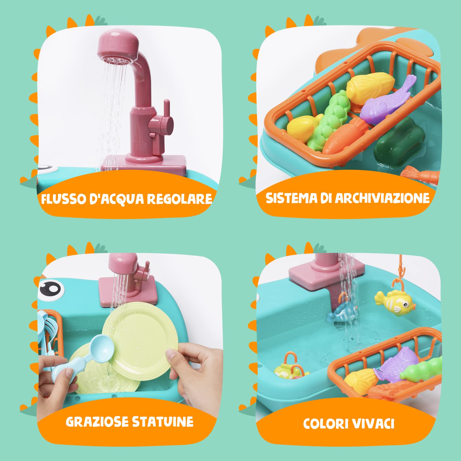 Giocattolo del Lavandino della Cucina Giocattoli da pesca,Giocattolo da Cucina Multifunzionale con Rubinetto Elettrico Aggiornato,Giocattoli educativi intelligenti per bambini 3 ai 6 Anni
