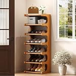 7-Tier Porte-chaussures verticales, étagère de porte-chaussure sans bambou, étrier de rangement des chaussures, Tour de chaussures d'entrée, Organisateur de chaussures verticales pour le placard étroit, Entrée, Hallway